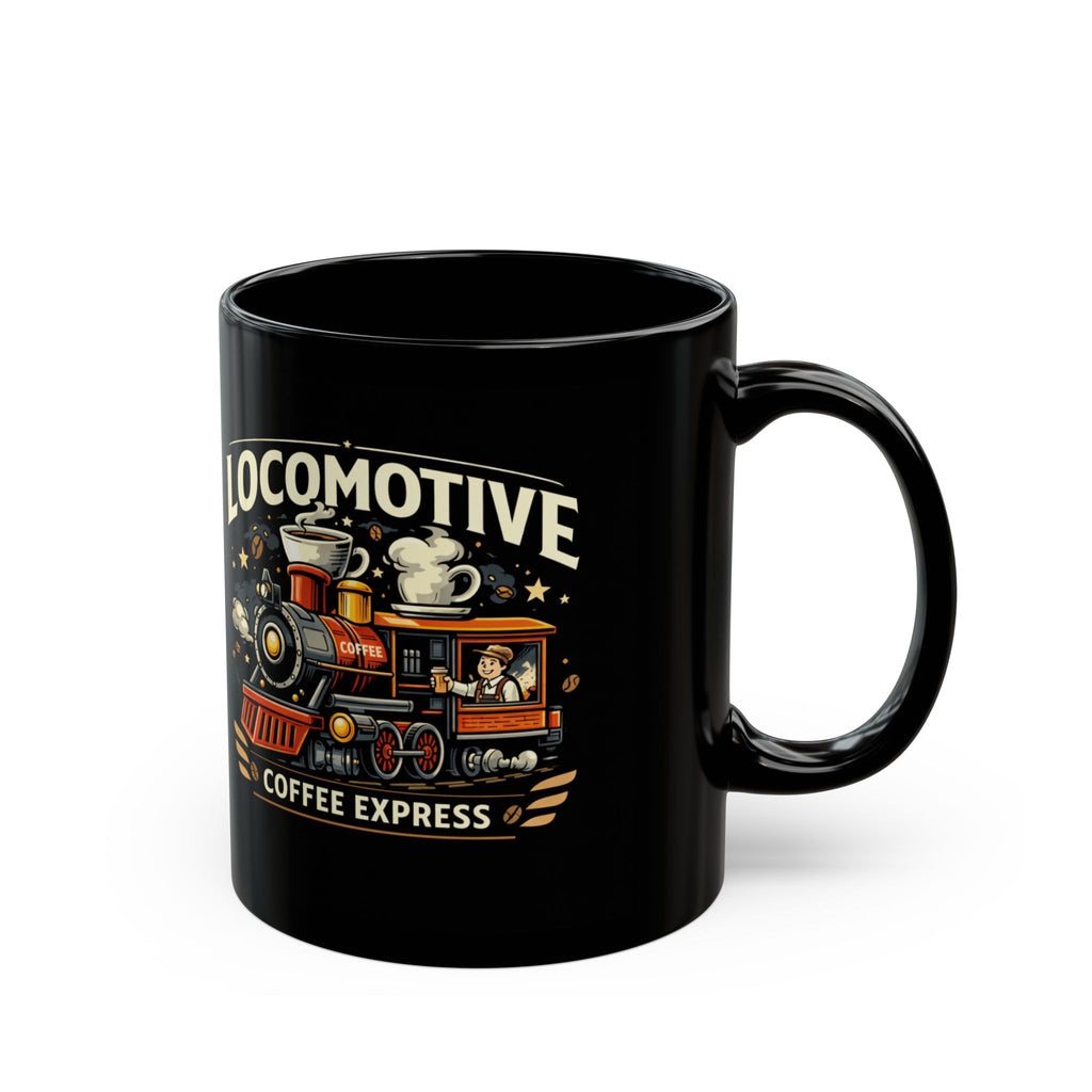 Vintage Steam Train Black Mug – 'All Aboard' Retro Locomotive Coffee Cup (11oz, 15oz)