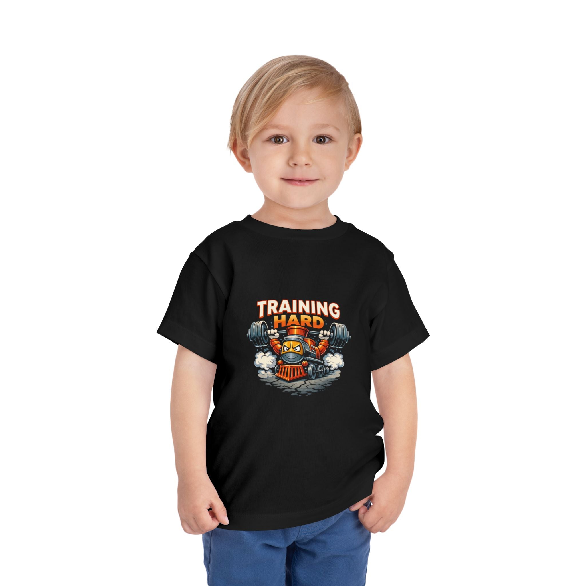 Toddler Tee — 'Training Hard' Muscle Train Engine Graphic Shirt