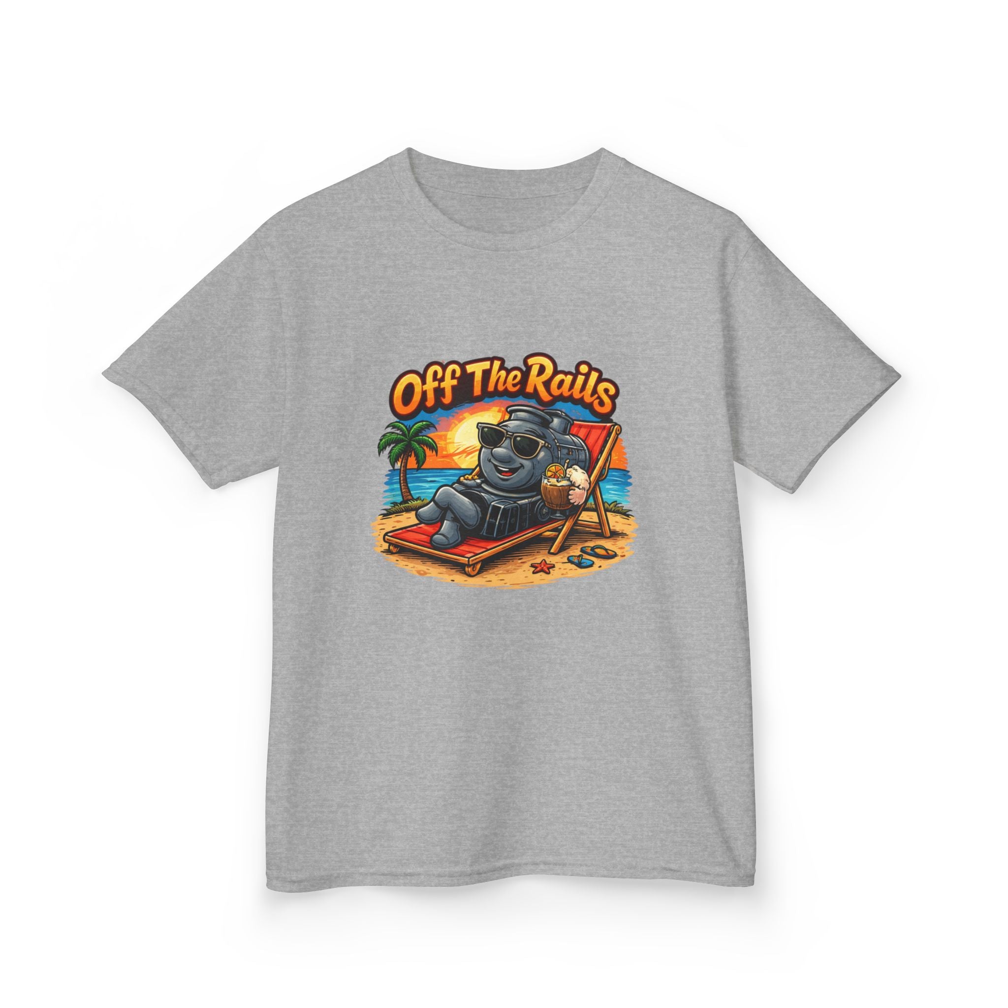 Kids T‑Shirt — "Off The Rails" Train Chill Beach Graphic Tee