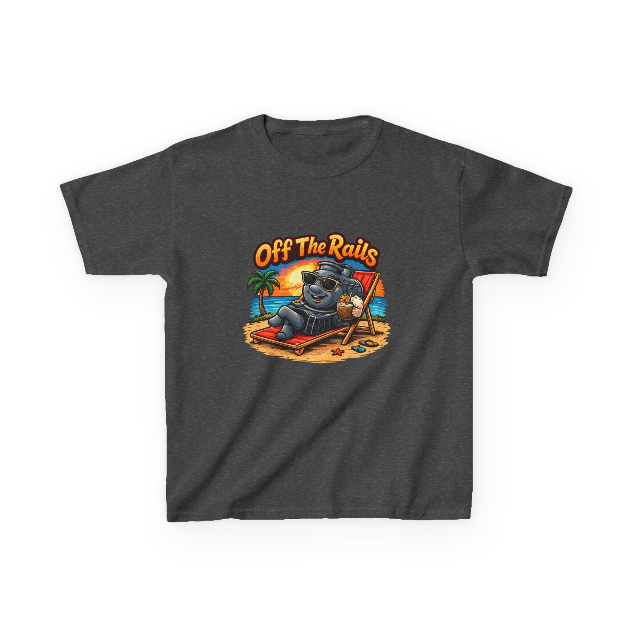 Kids T‑Shirt — "Off The Rails" Train Chill Beach Graphic Tee