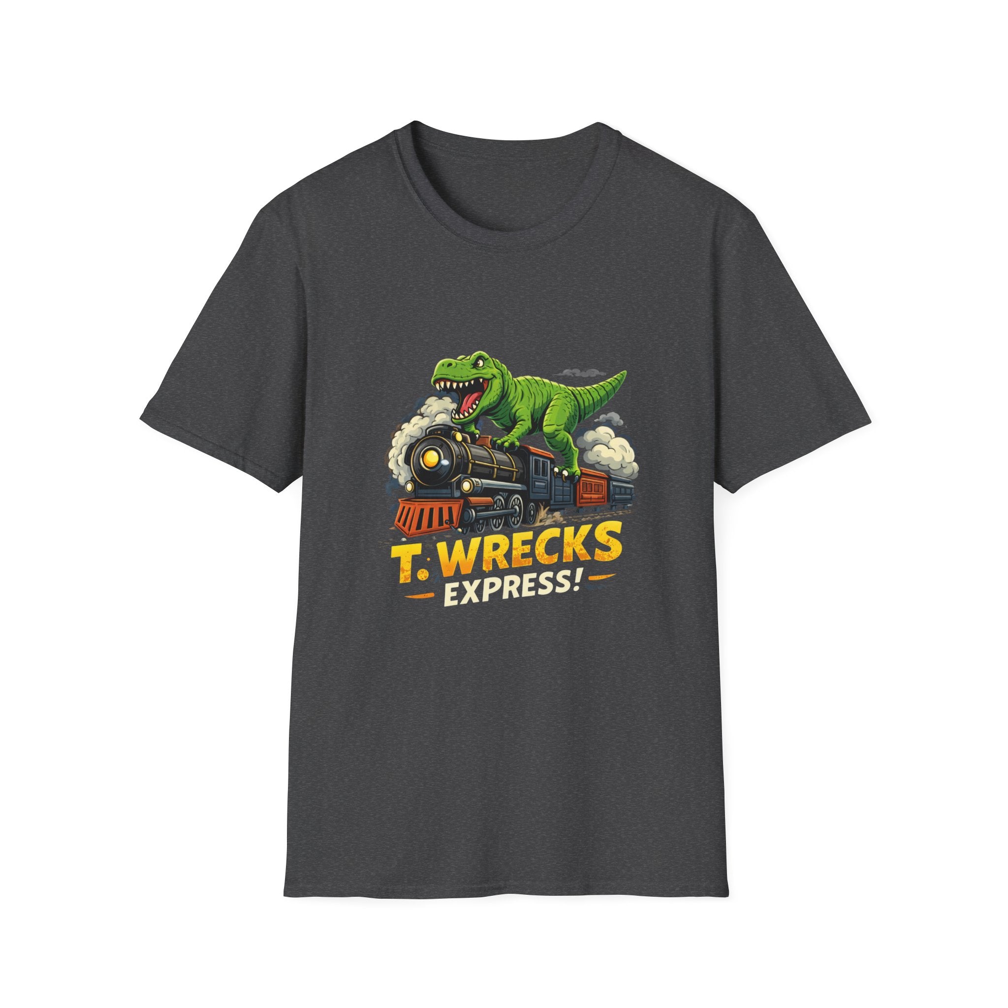 T-Rex Train T-Shirt — "T. Wrecks Express" Dino Graphic Tee