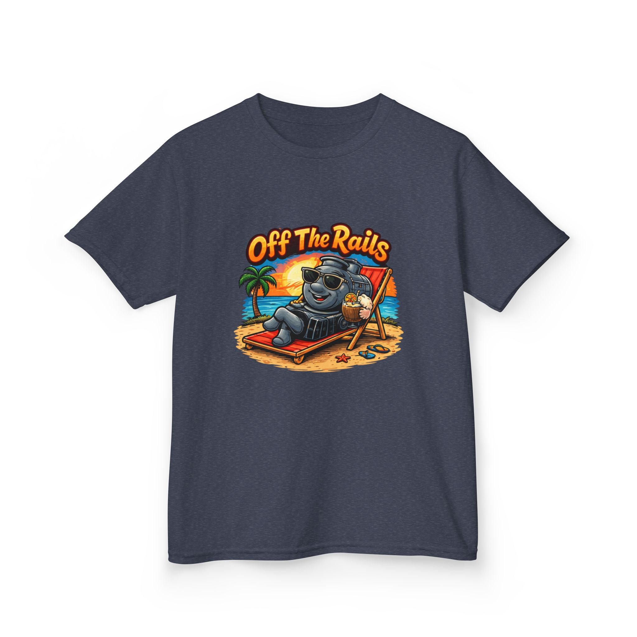 Kids T‑Shirt — "Off The Rails" Train Chill Beach Graphic Tee