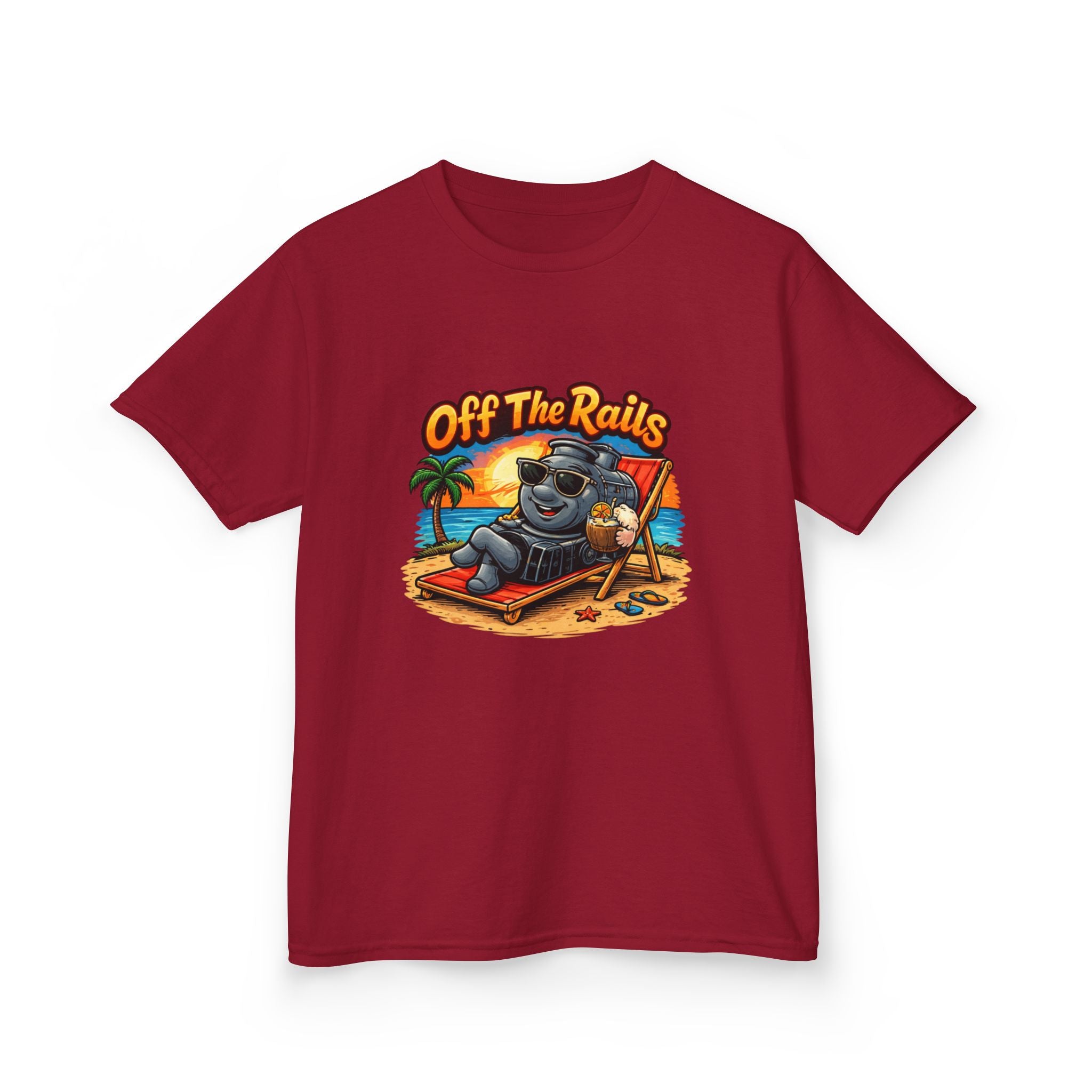 Kids T‑Shirt — "Off The Rails" Train Chill Beach Graphic Tee