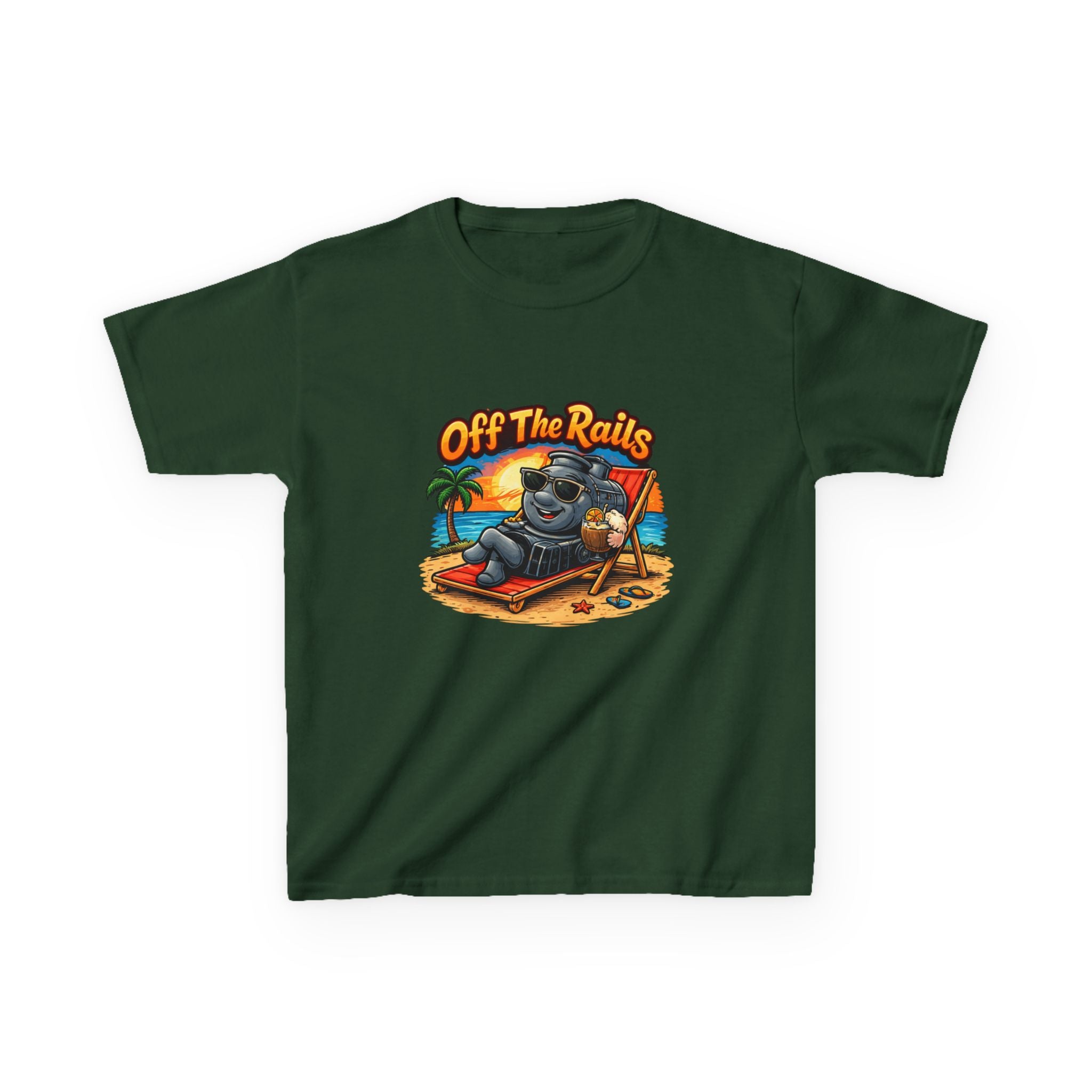 Kids T‑Shirt — "Off The Rails" Train Chill Beach Graphic Tee