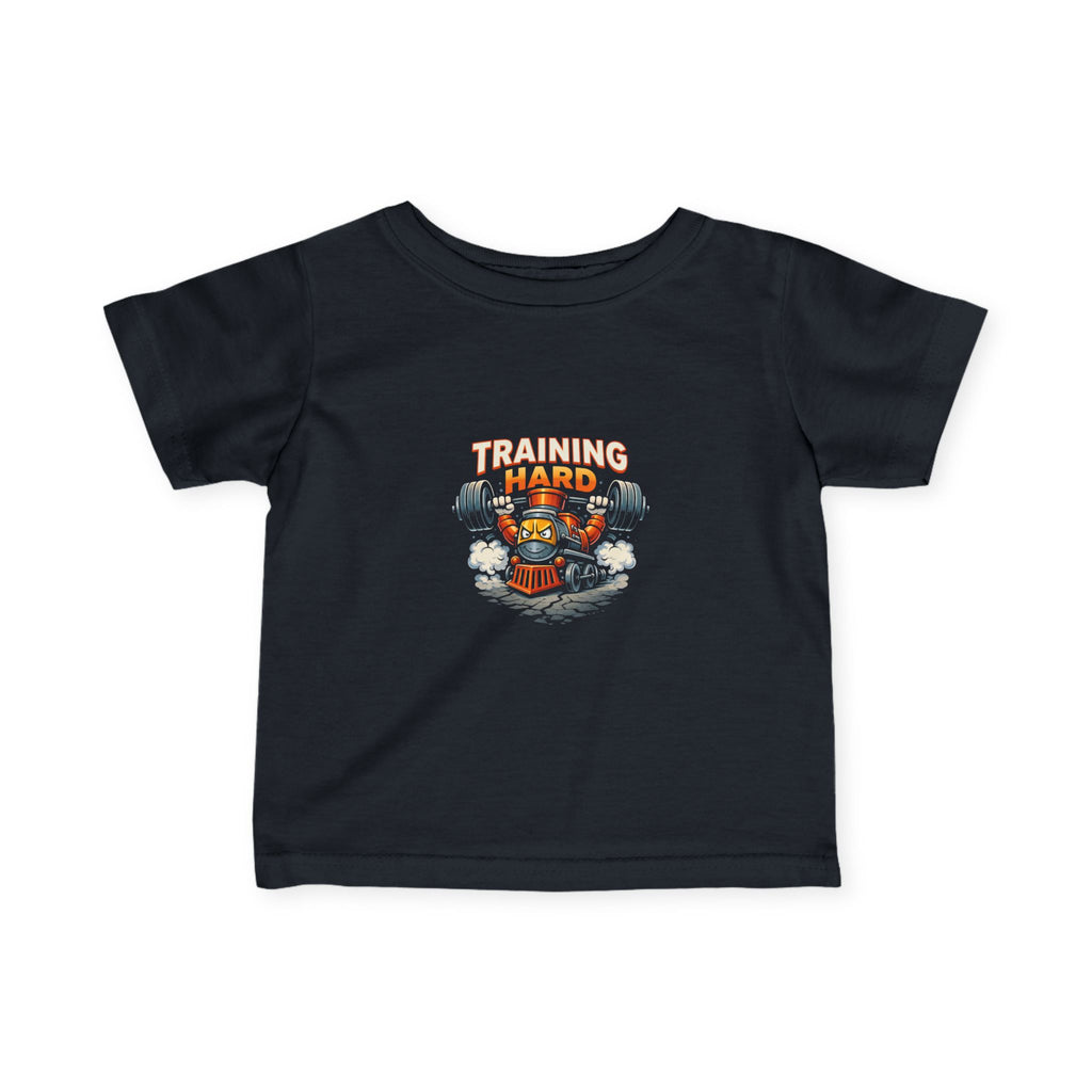 Infant Tee — "Training Hard" Cute Robot Gym Baby Shirt