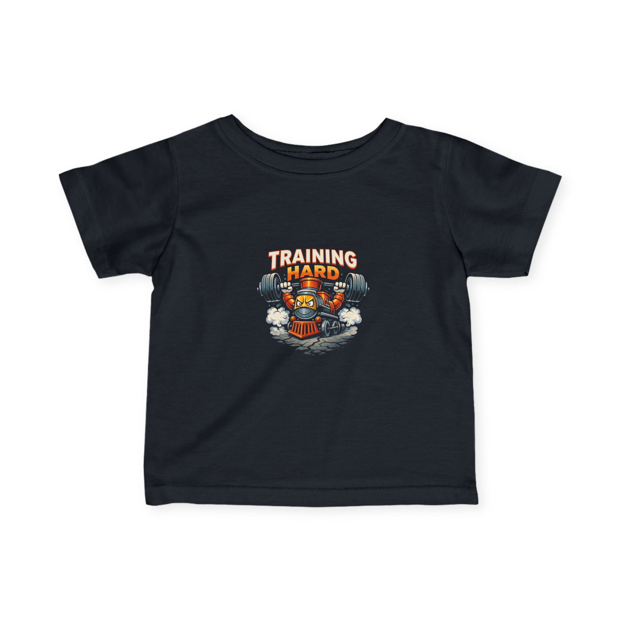 Infant Tee — "Training Hard" Cute Robot Gym Baby Shirt