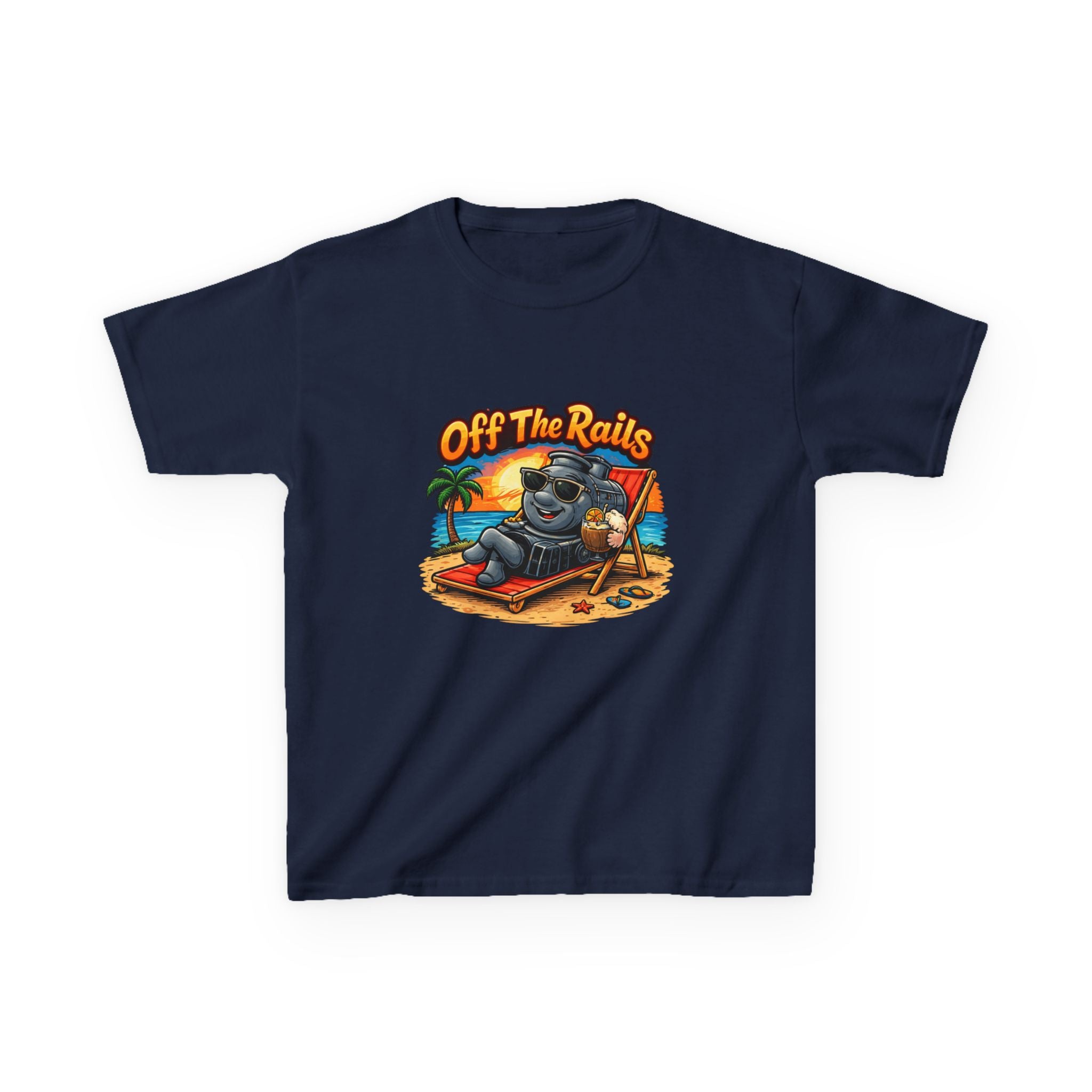 Kids T‑Shirt — "Off The Rails" Train Chill Beach Graphic Tee