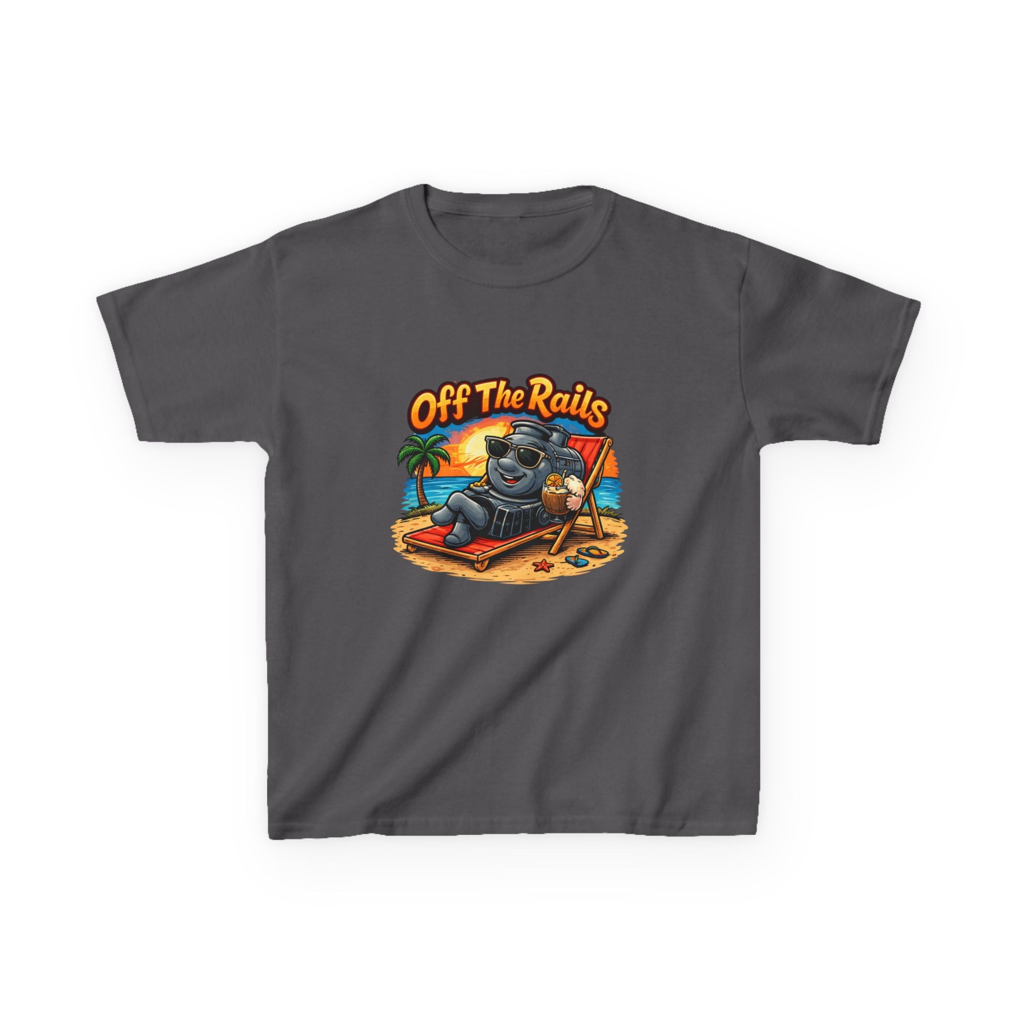 Kids T‑Shirt — "Off The Rails" Train Chill Beach Graphic Tee