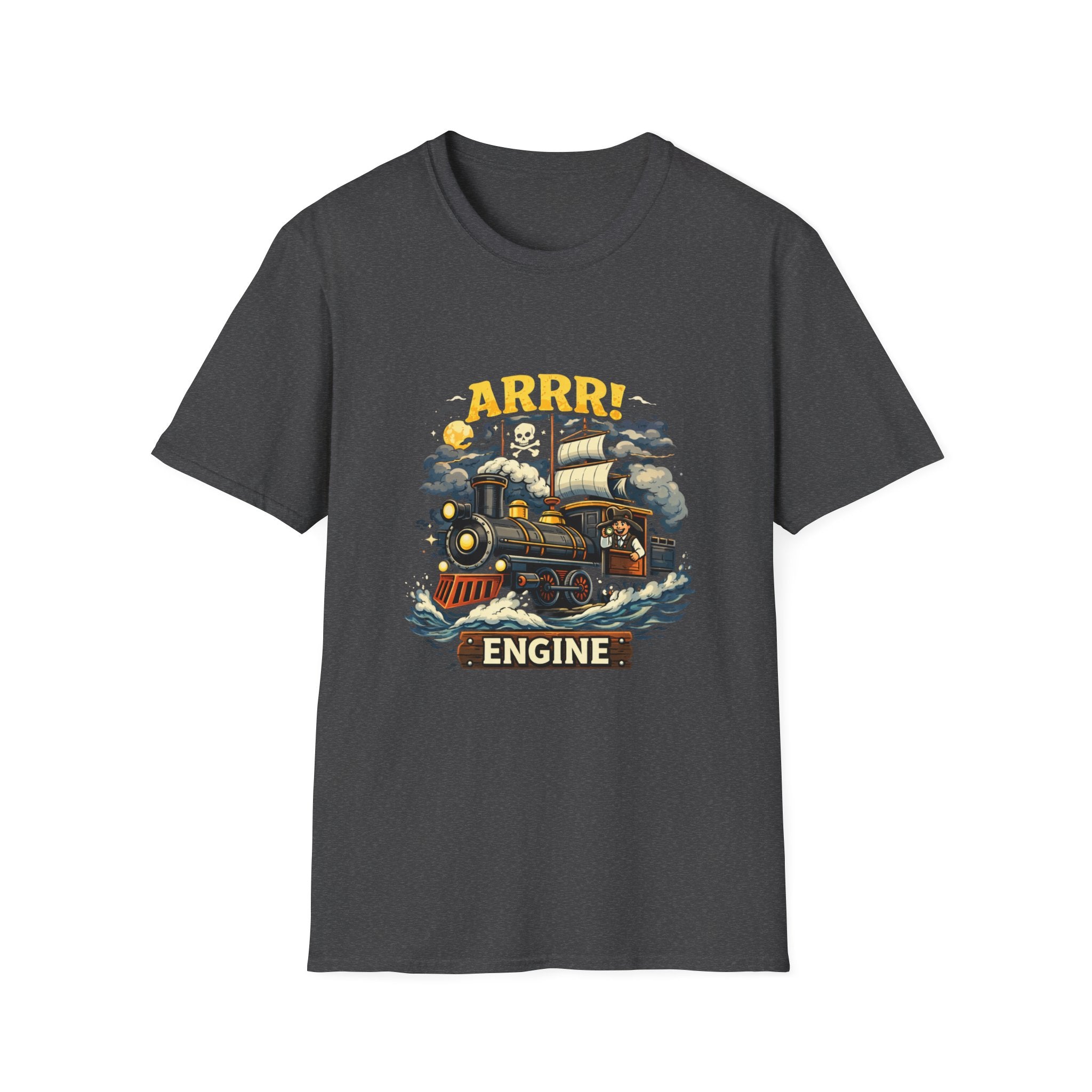 Pirate Train T-Shirt — "Arrr! Engine" Vintage Nautical Steam Locomotive Tee