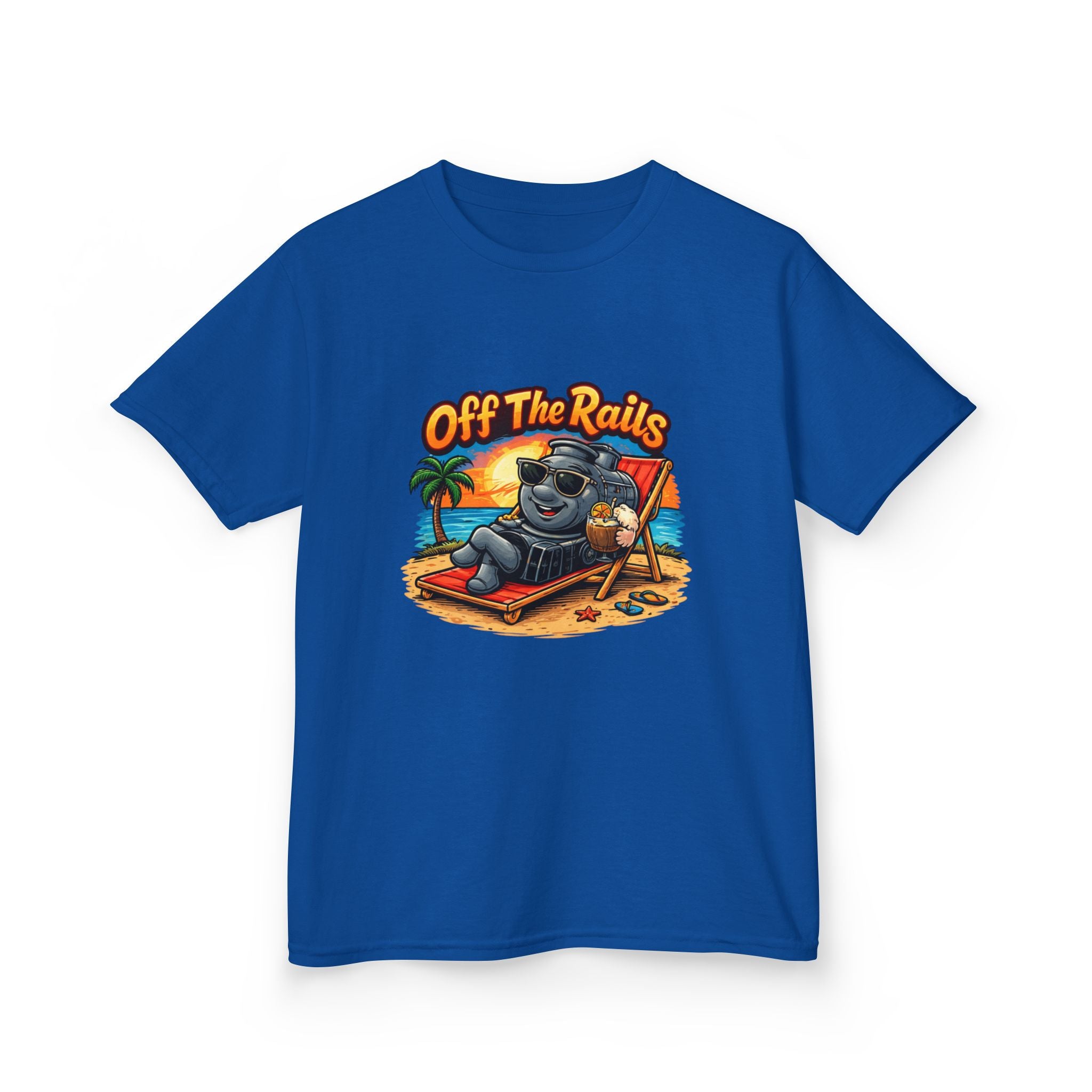 Kids T‑Shirt — "Off The Rails" Train Chill Beach Graphic Tee