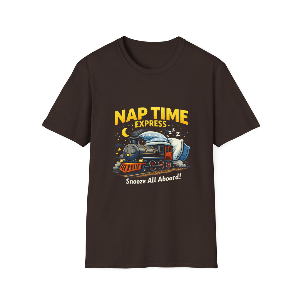 Nap Time Express T-Shirt — "Snooze All Aboard" Cute Train Sleep Graphic Tee
