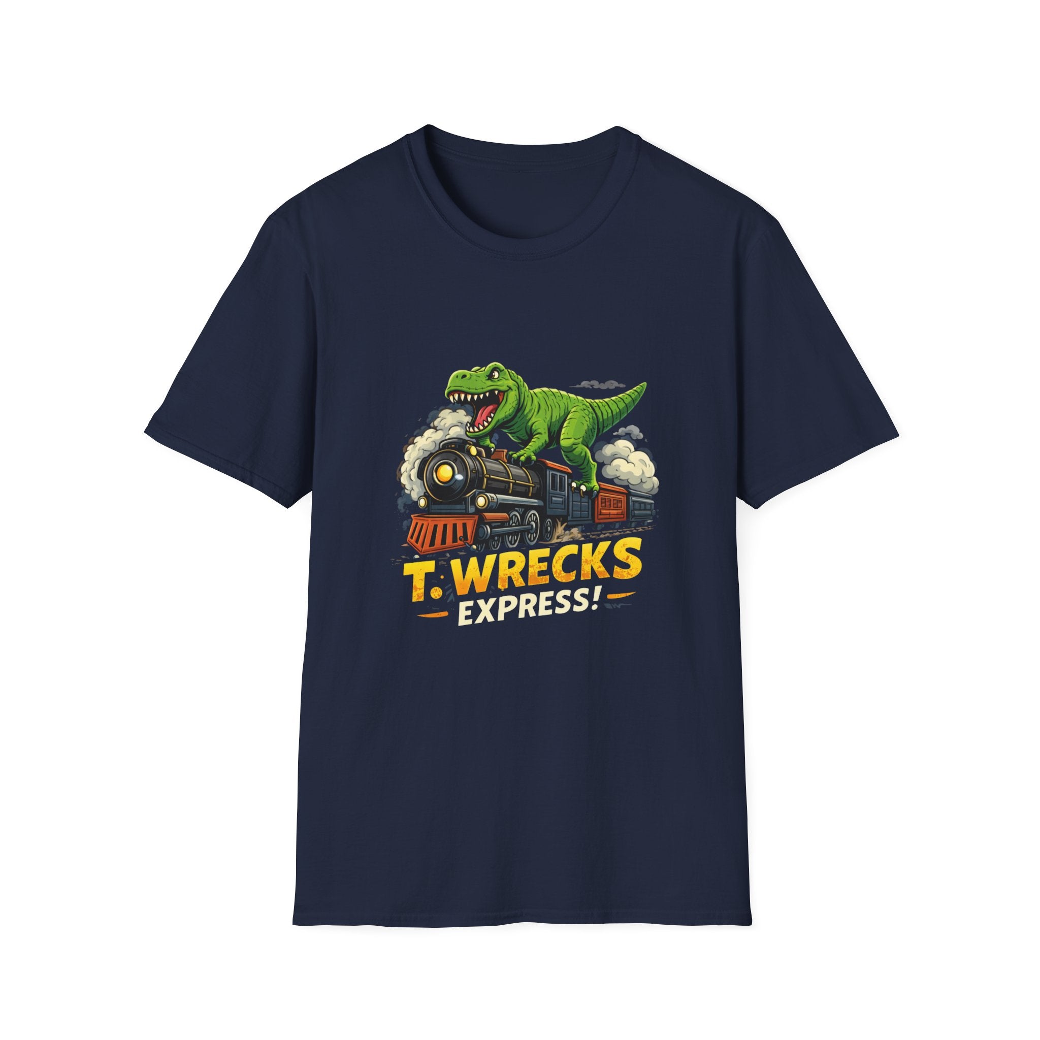 T-Rex Train T-Shirt — "T. Wrecks Express" Dino Graphic Tee