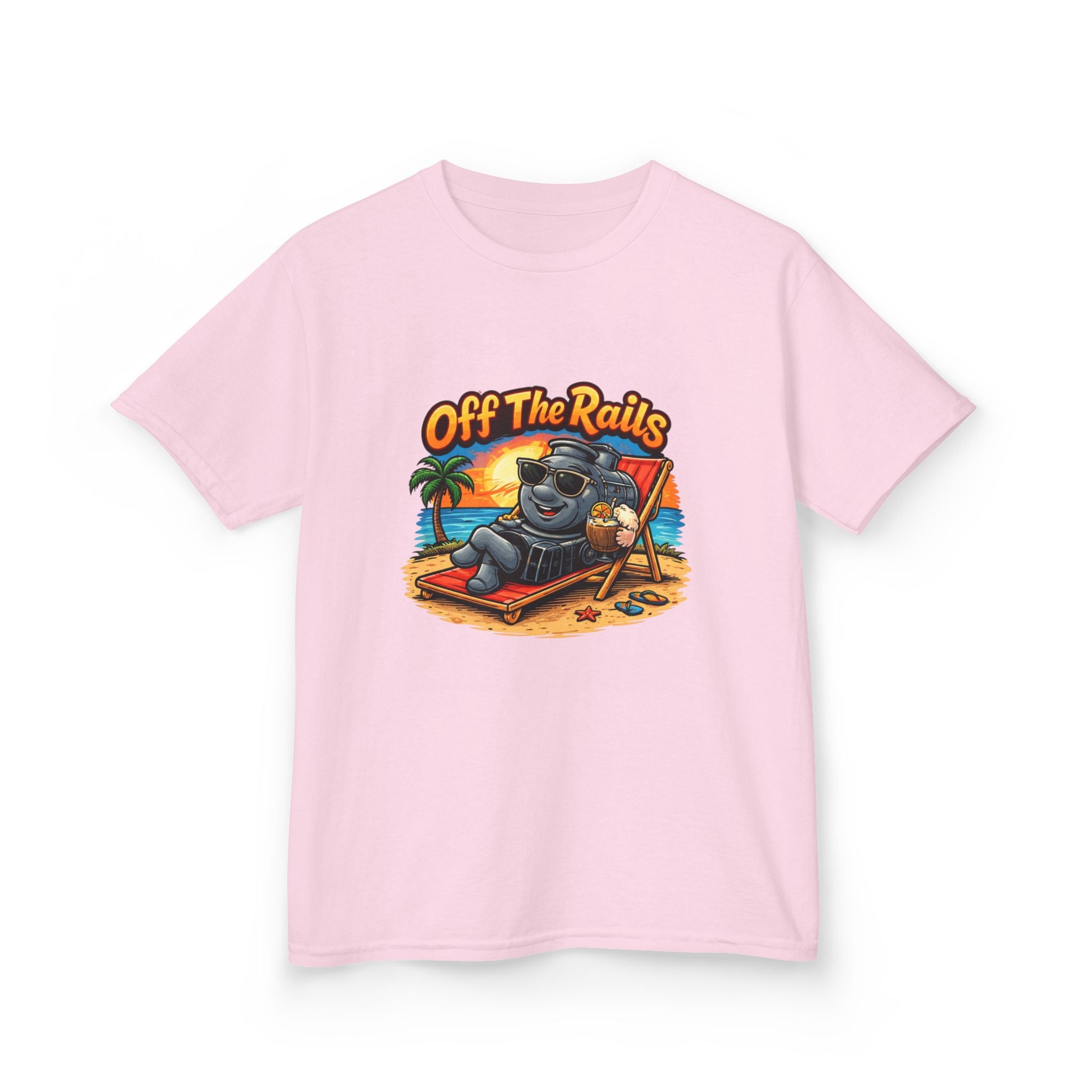 Kids T‑Shirt — "Off The Rails" Train Chill Beach Graphic Tee