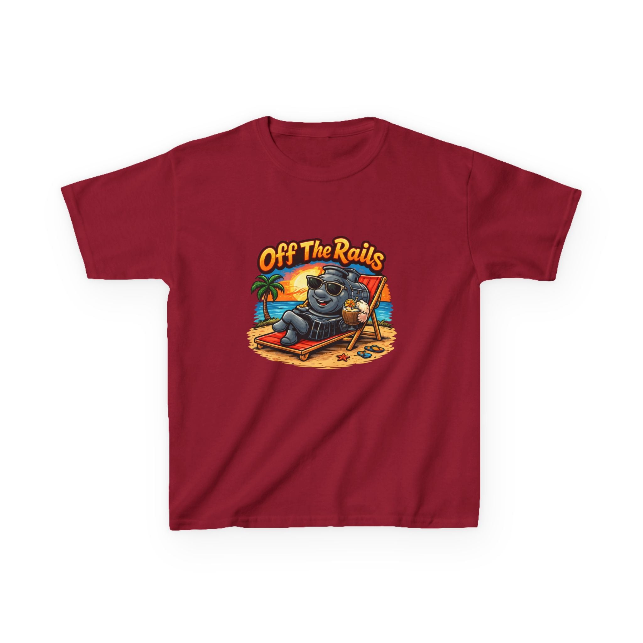 Kids T‑Shirt — "Off The Rails" Train Chill Beach Graphic Tee