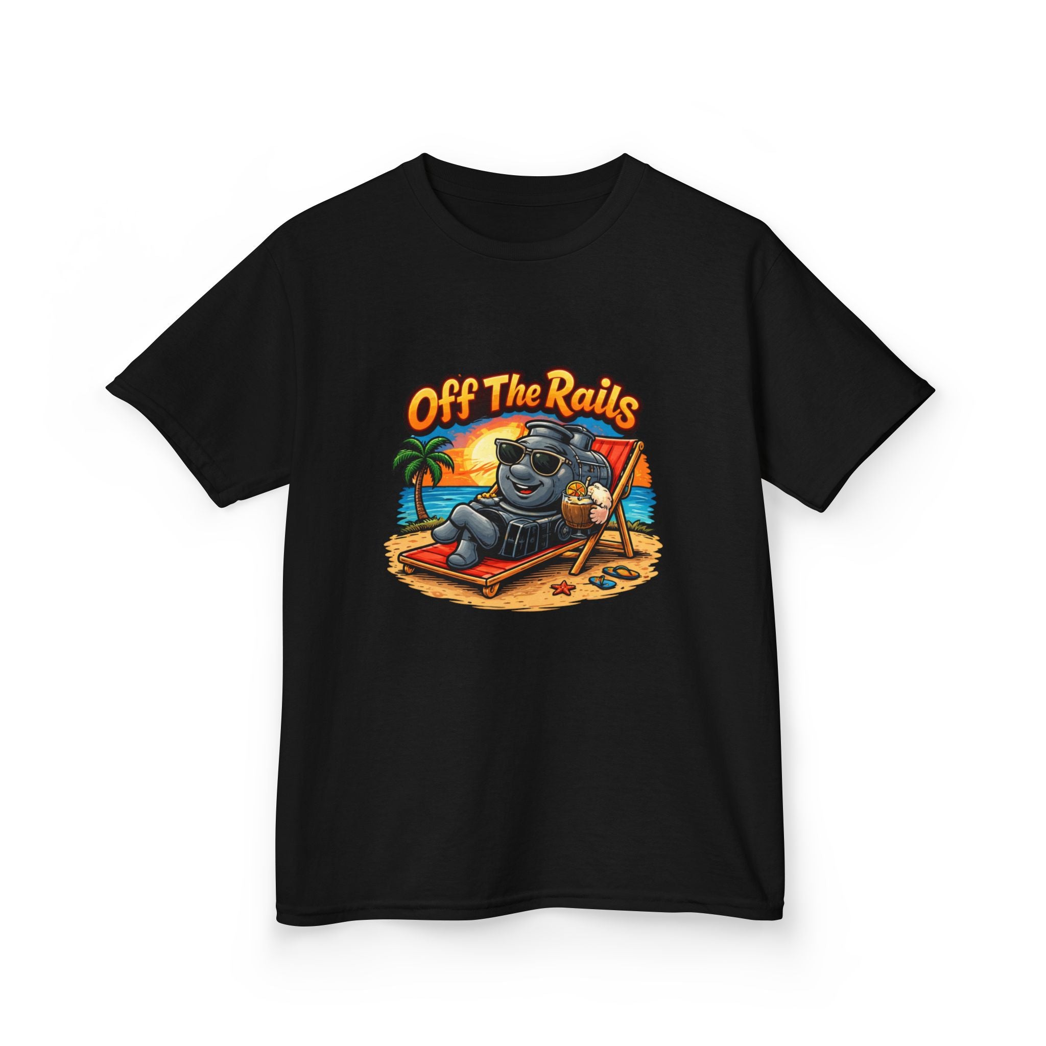 Kids T‑Shirt — "Off The Rails" Train Chill Beach Graphic Tee