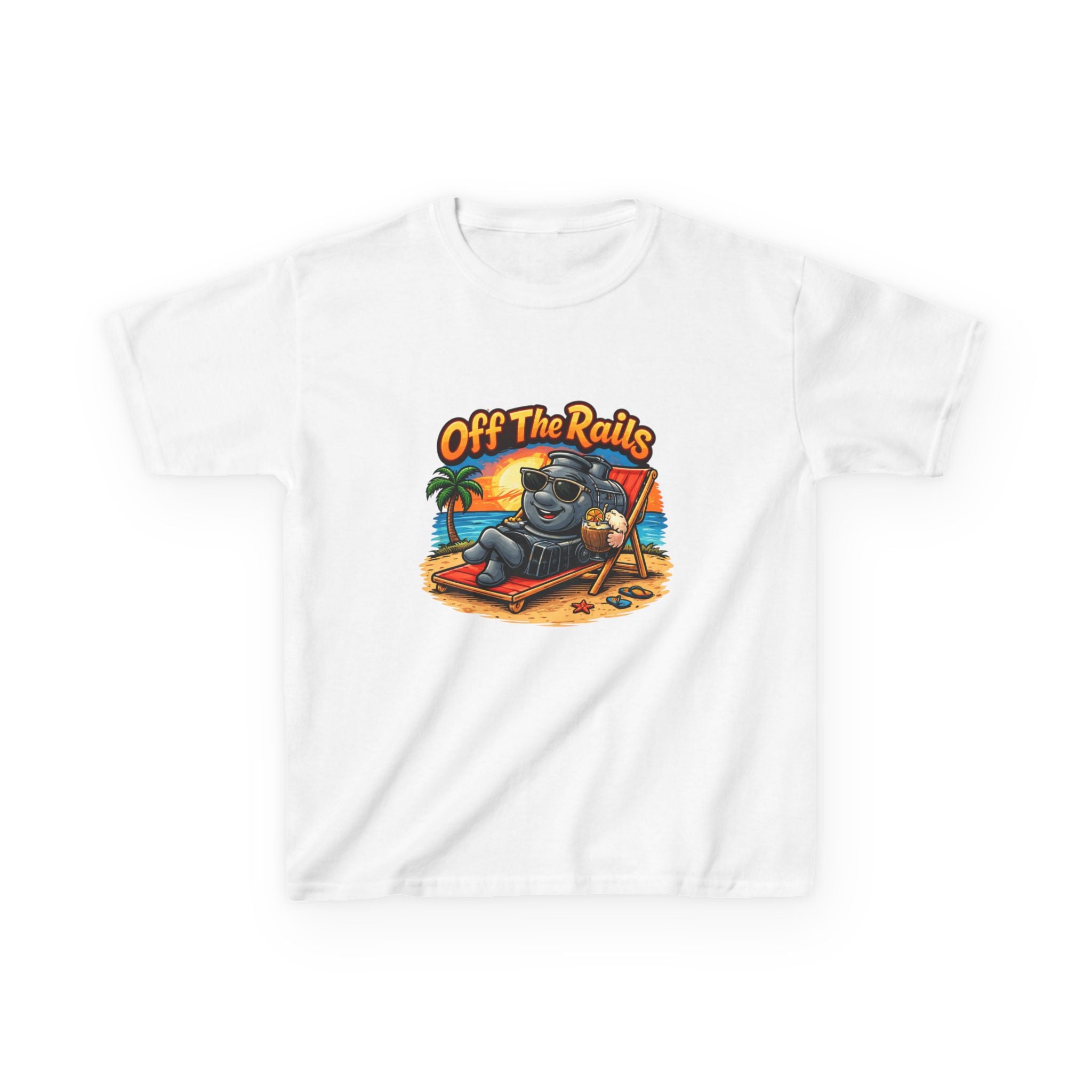 Kids T‑Shirt — "Off The Rails" Train Chill Beach Graphic Tee