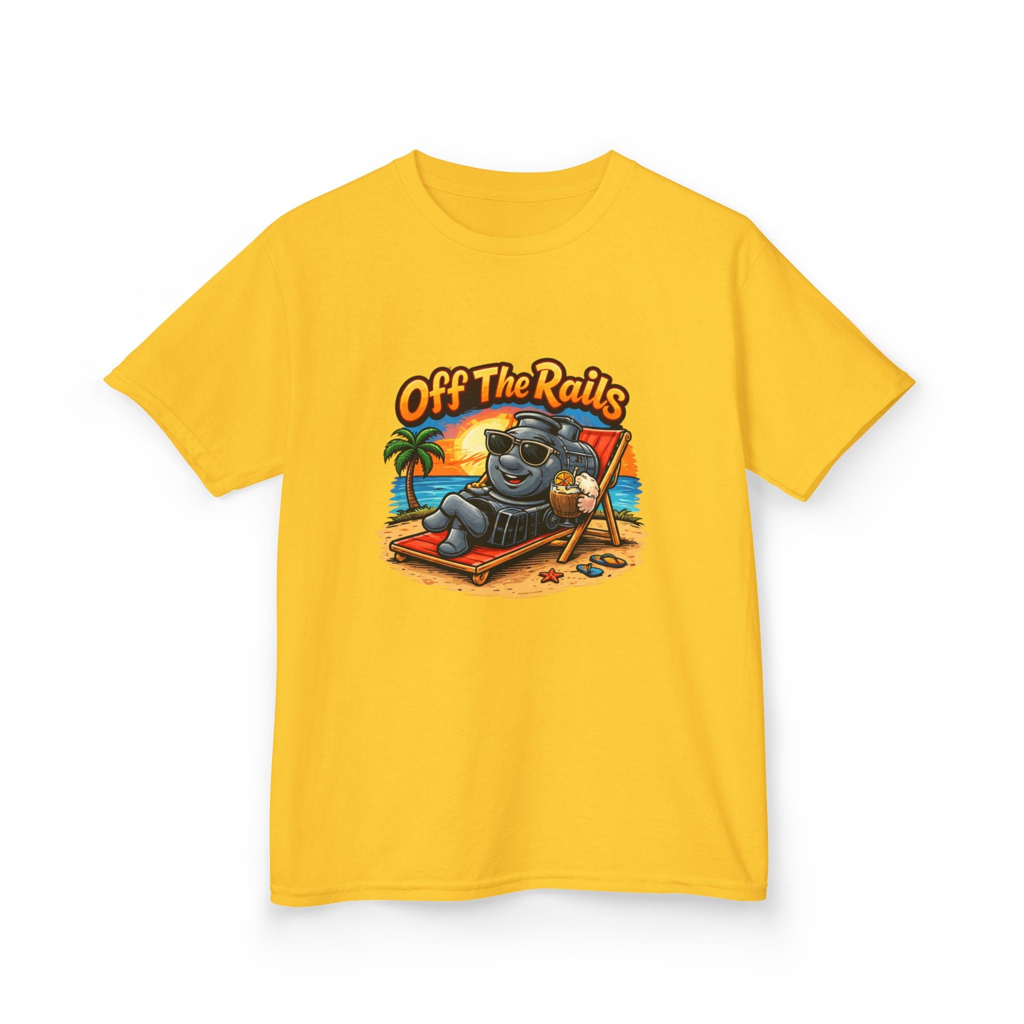 Kids T‑Shirt — "Off The Rails" Train Chill Beach Graphic Tee