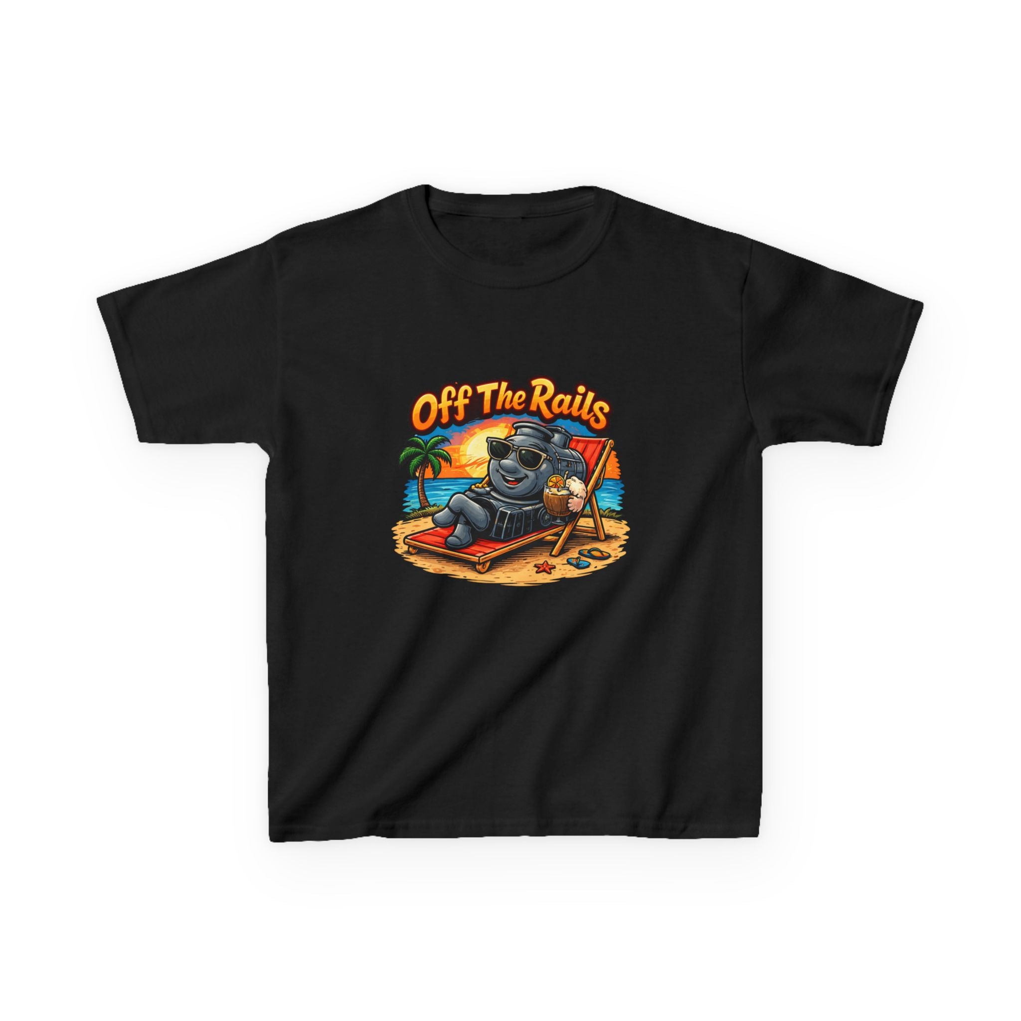 Kids T‑Shirt — "Off The Rails" Train Chill Beach Graphic Tee