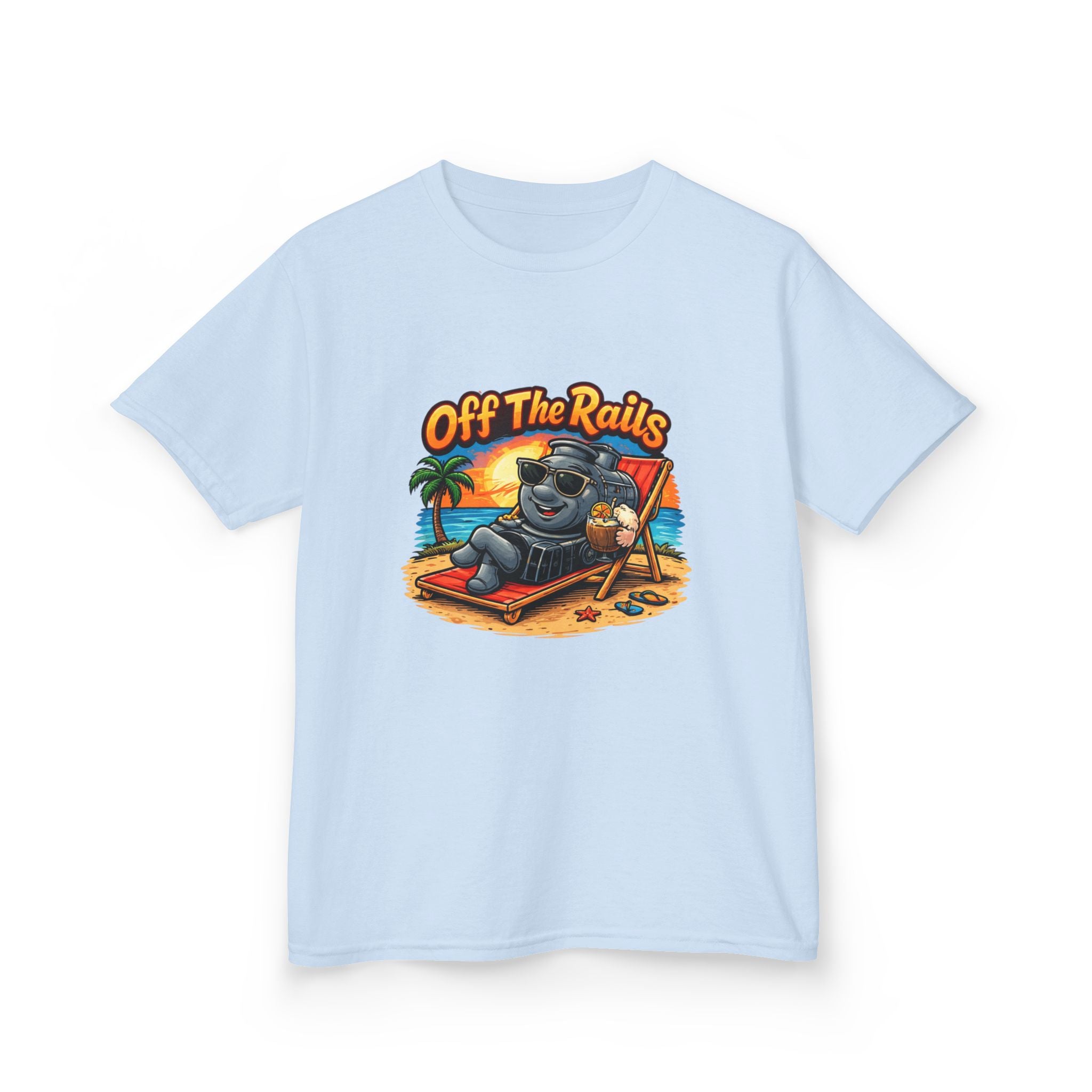 Kids T‑Shirt — "Off The Rails" Train Chill Beach Graphic Tee