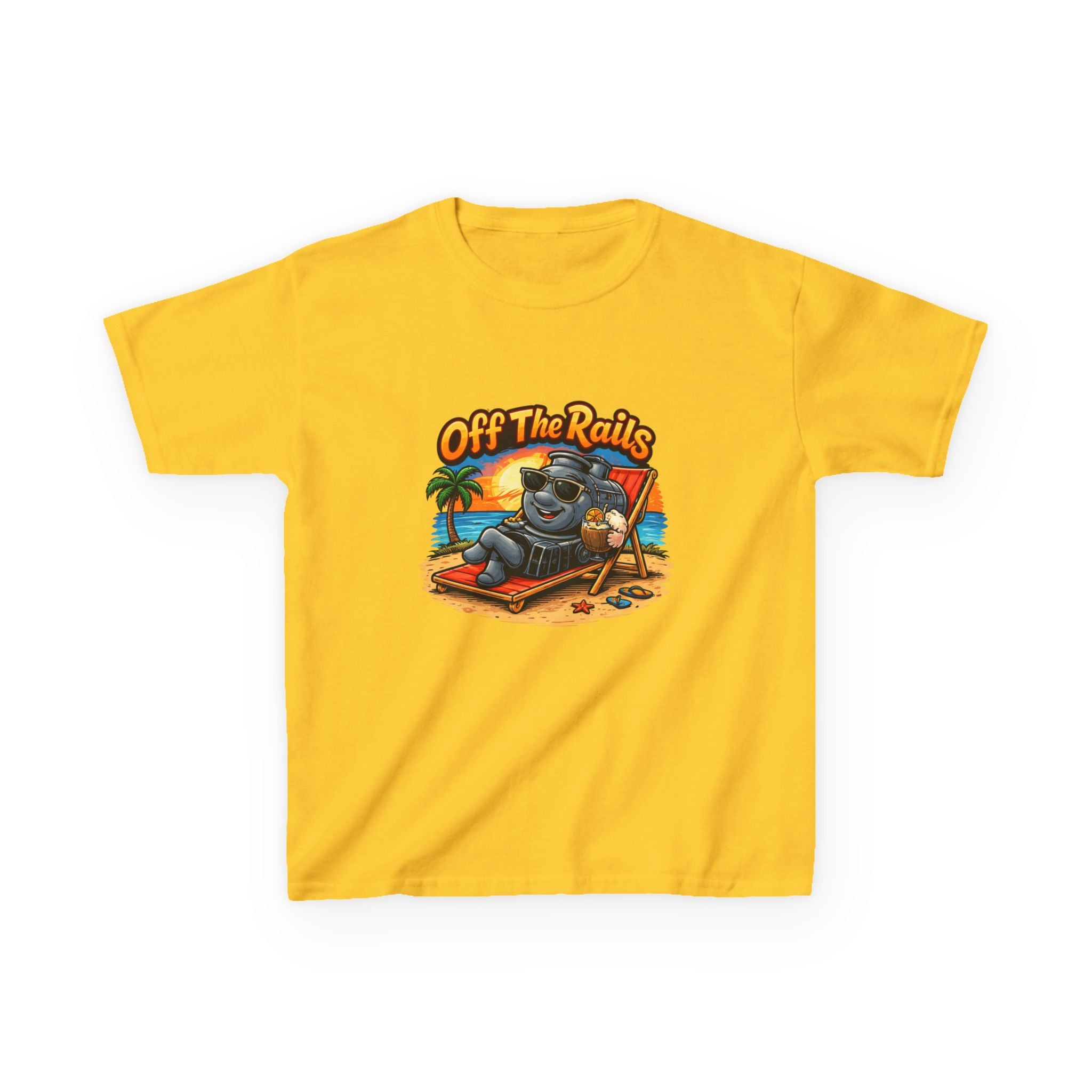 Kids T‑Shirt — "Off The Rails" Train Chill Beach Graphic Tee