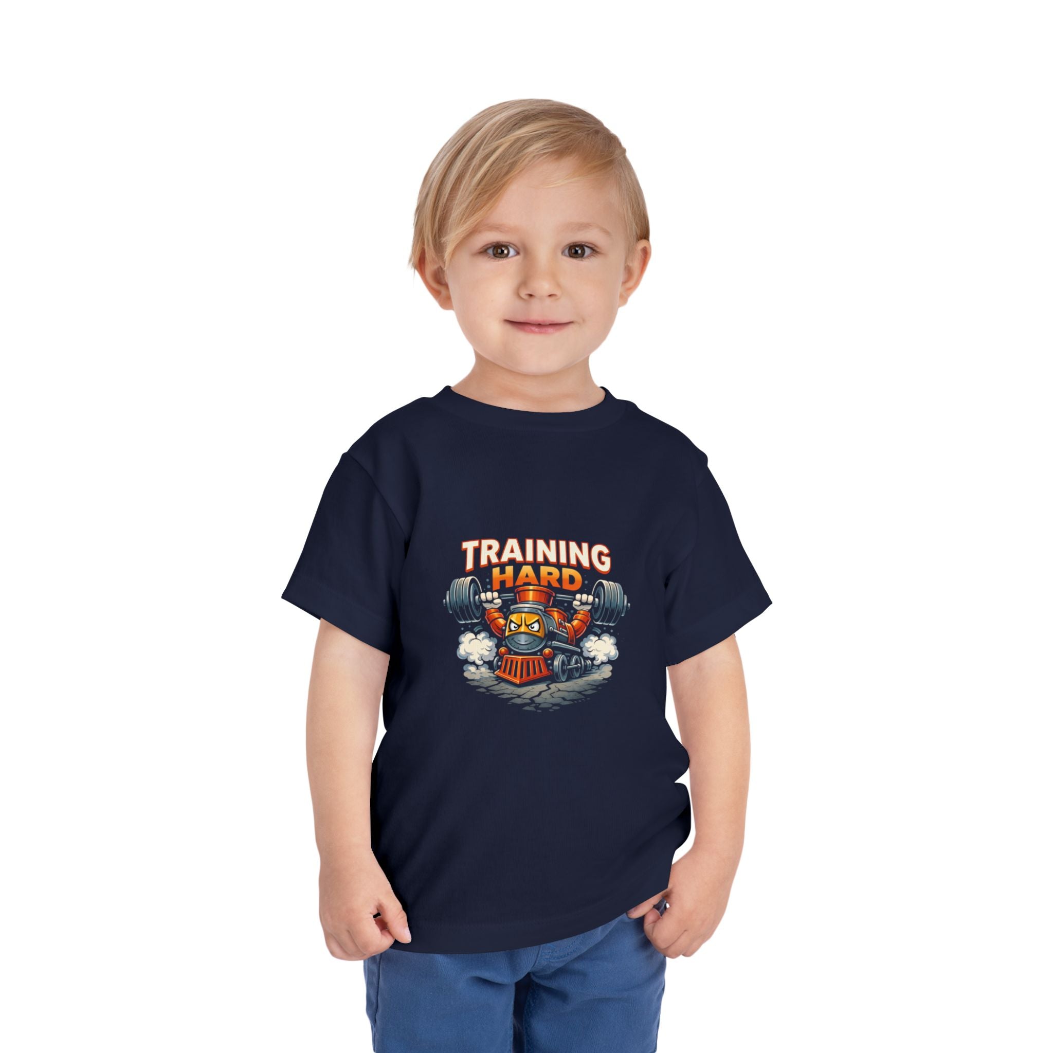 Toddler Tee — 'Training Hard' Muscle Train Engine Graphic Shirt