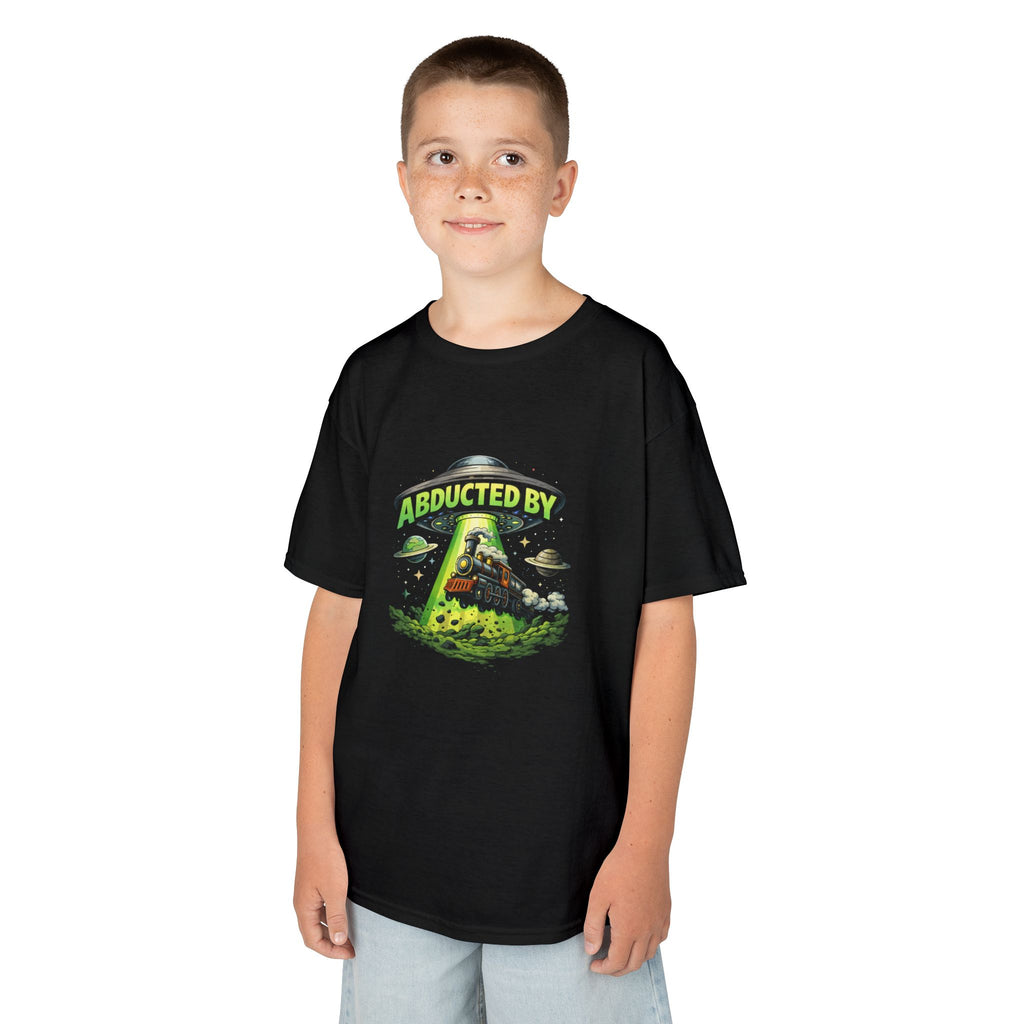 Kids Tee — "Abducted By Aliens" Glow UFO Space Graphic