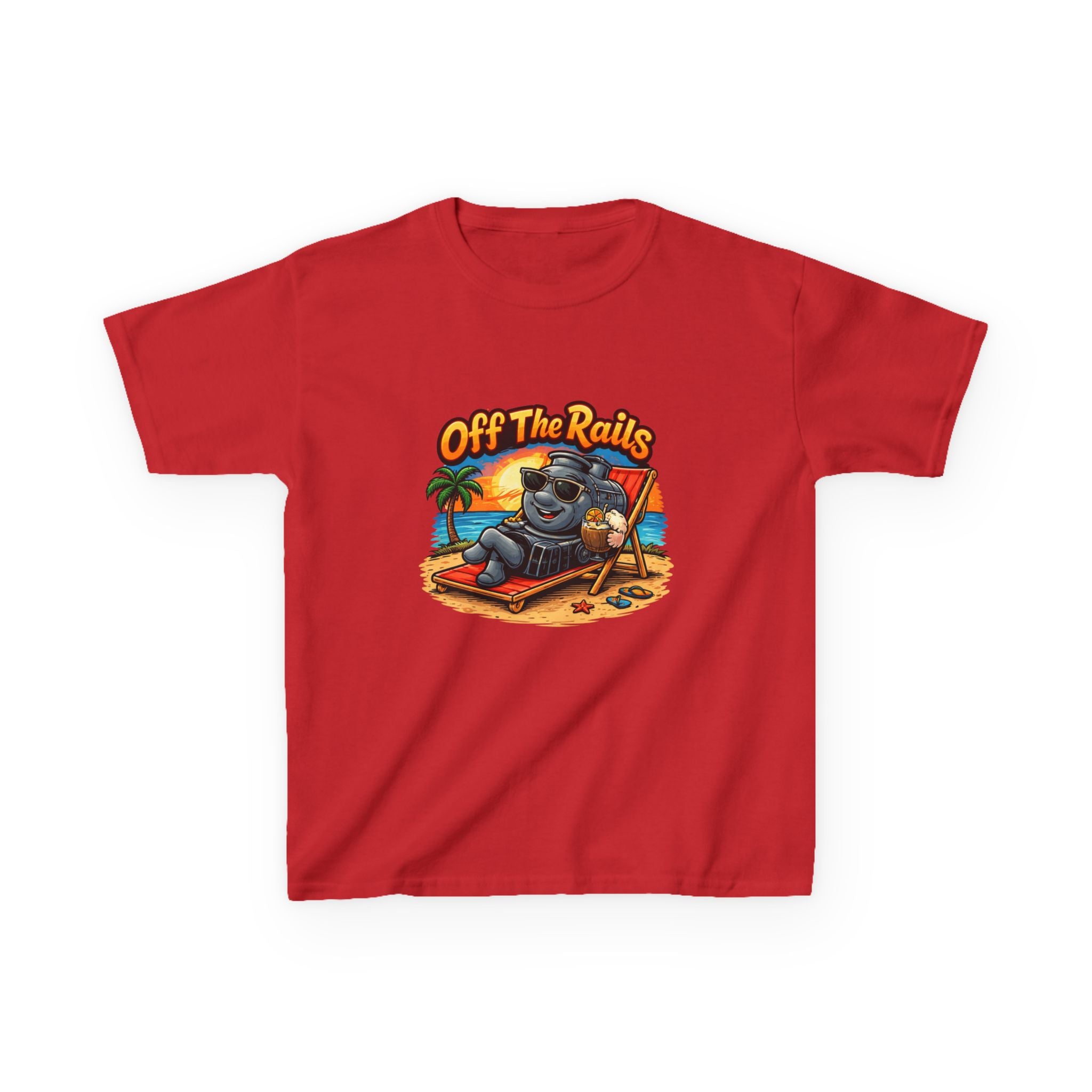Kids T‑Shirt — "Off The Rails" Train Chill Beach Graphic Tee