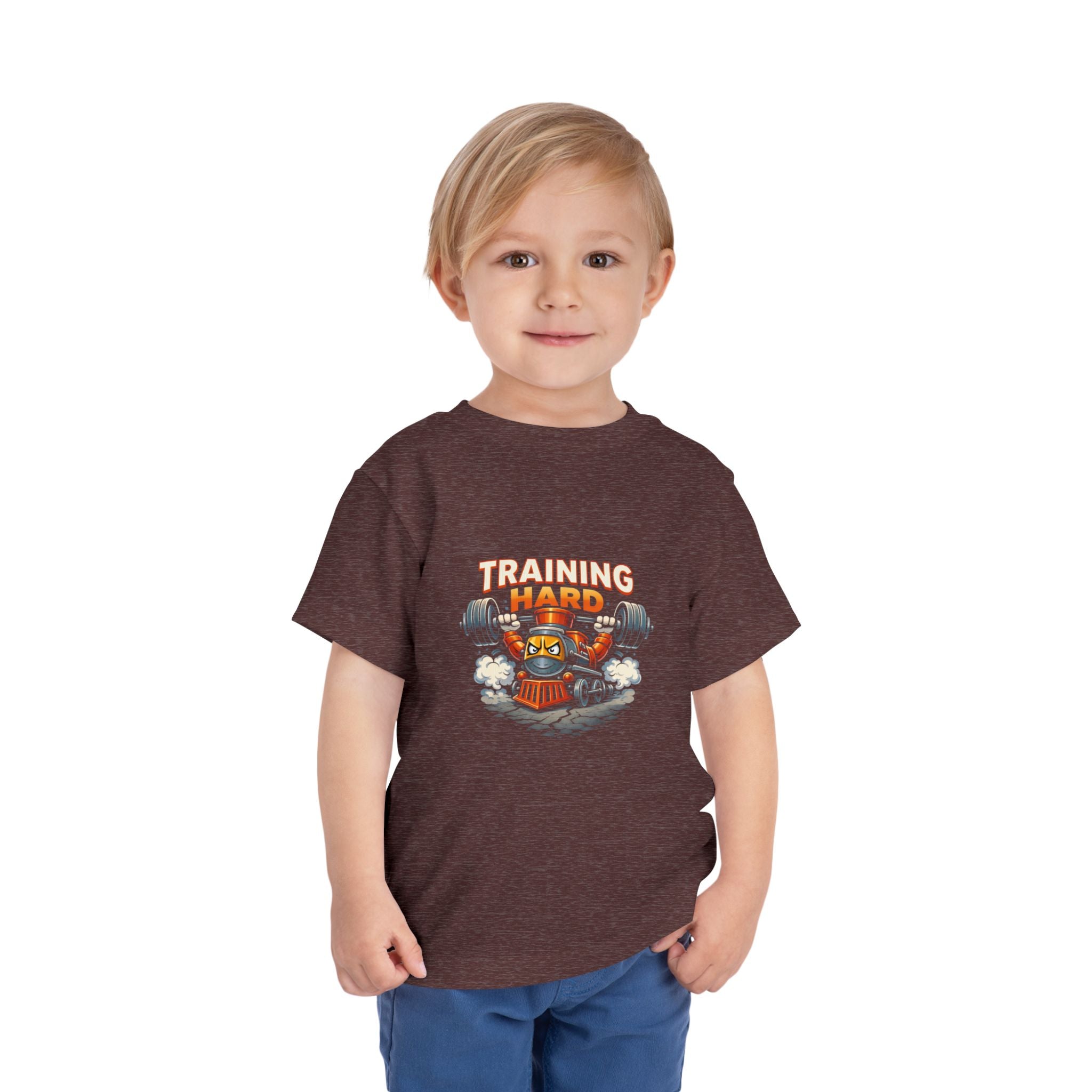 Toddler Tee — 'Training Hard' Muscle Train Engine Graphic Shirt