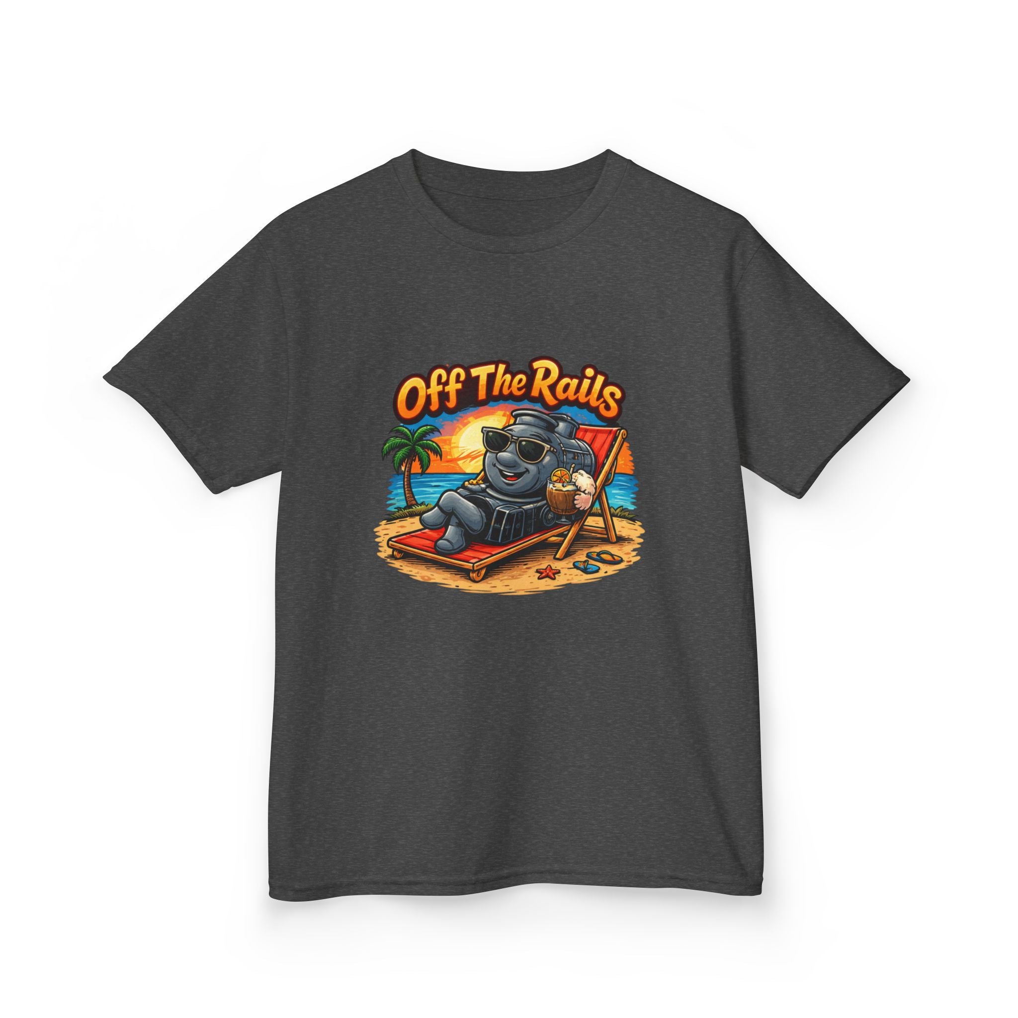 Kids T‑Shirt — "Off The Rails" Train Chill Beach Graphic Tee