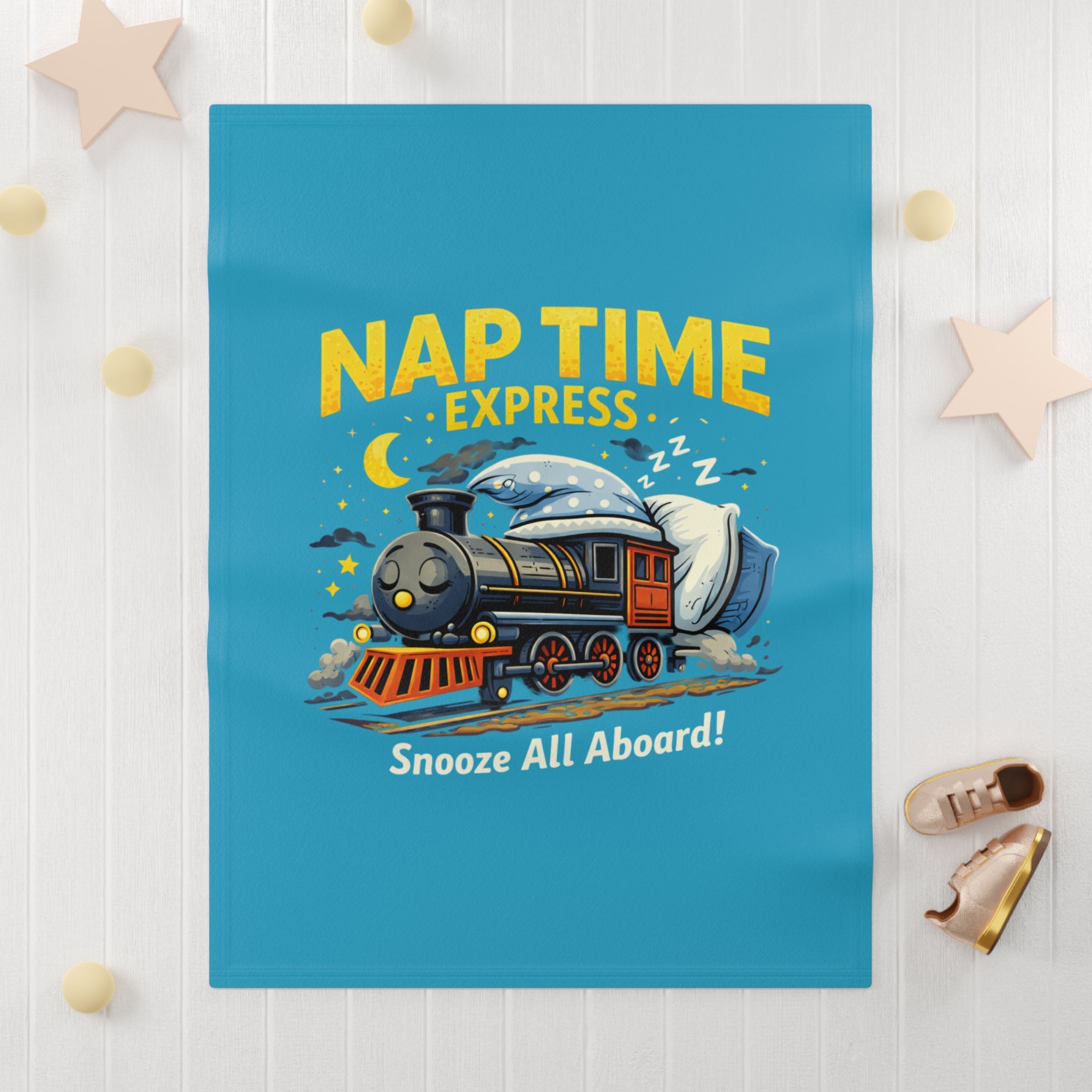 Nap Time Express Baby Blanket – Cute Train Sleep Fleece for Infants & Toddlers Turquoise