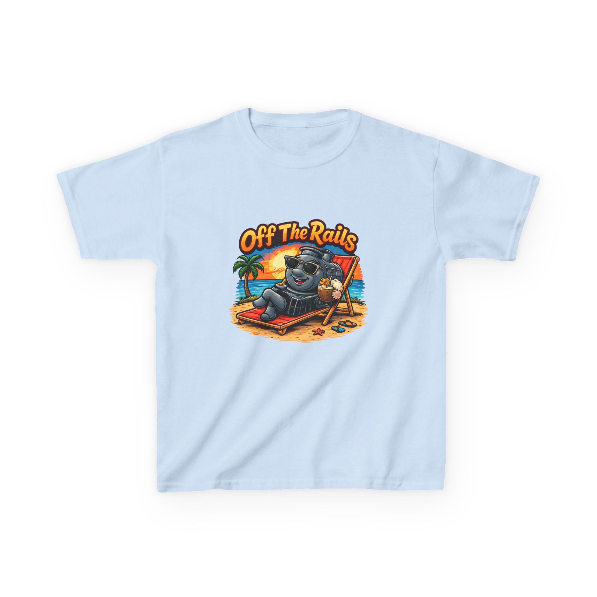 Kids T‑Shirt — "Off The Rails" Train Chill Beach Graphic Tee