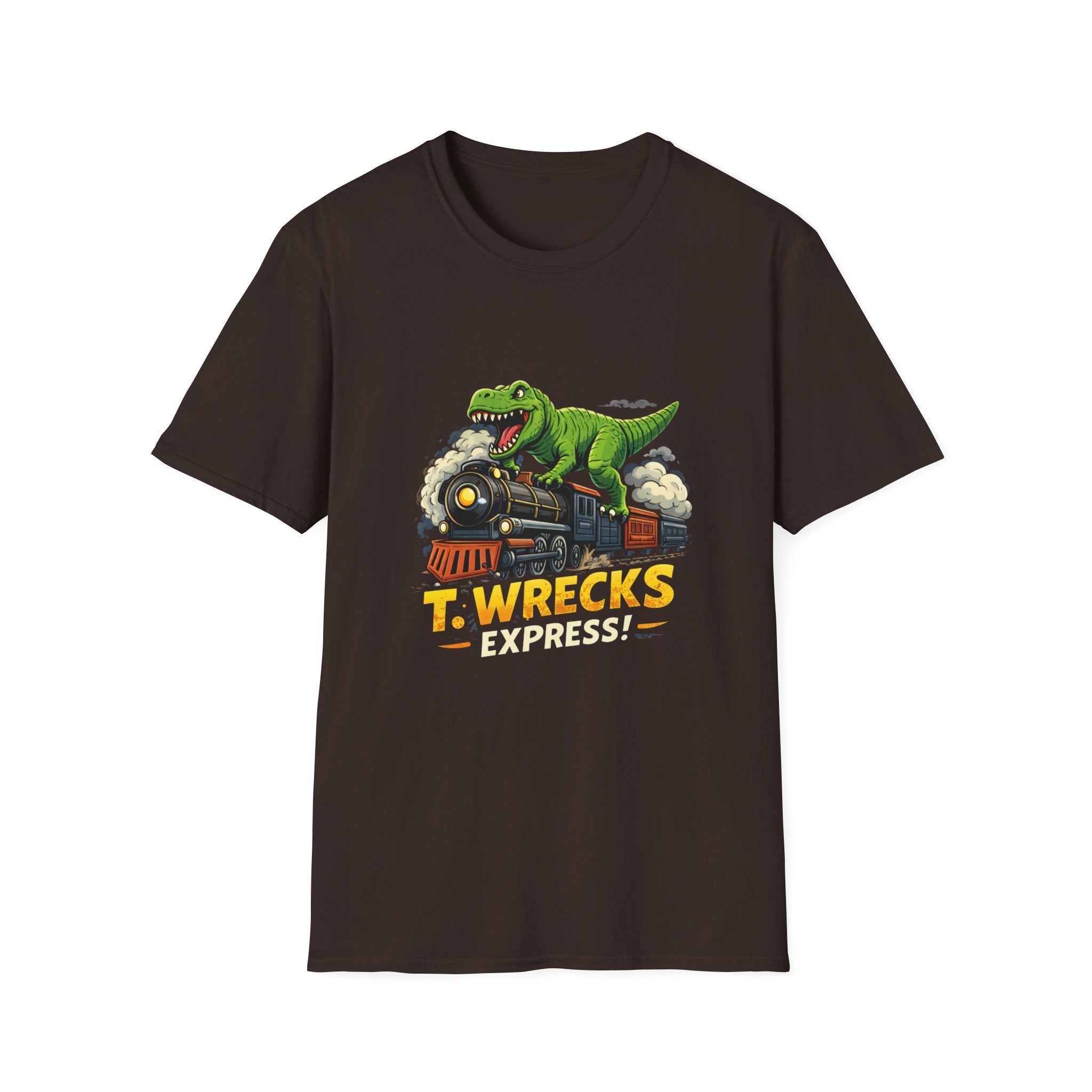 T-Rex Train T-Shirt — "T. Wrecks Express" Dino Graphic Tee