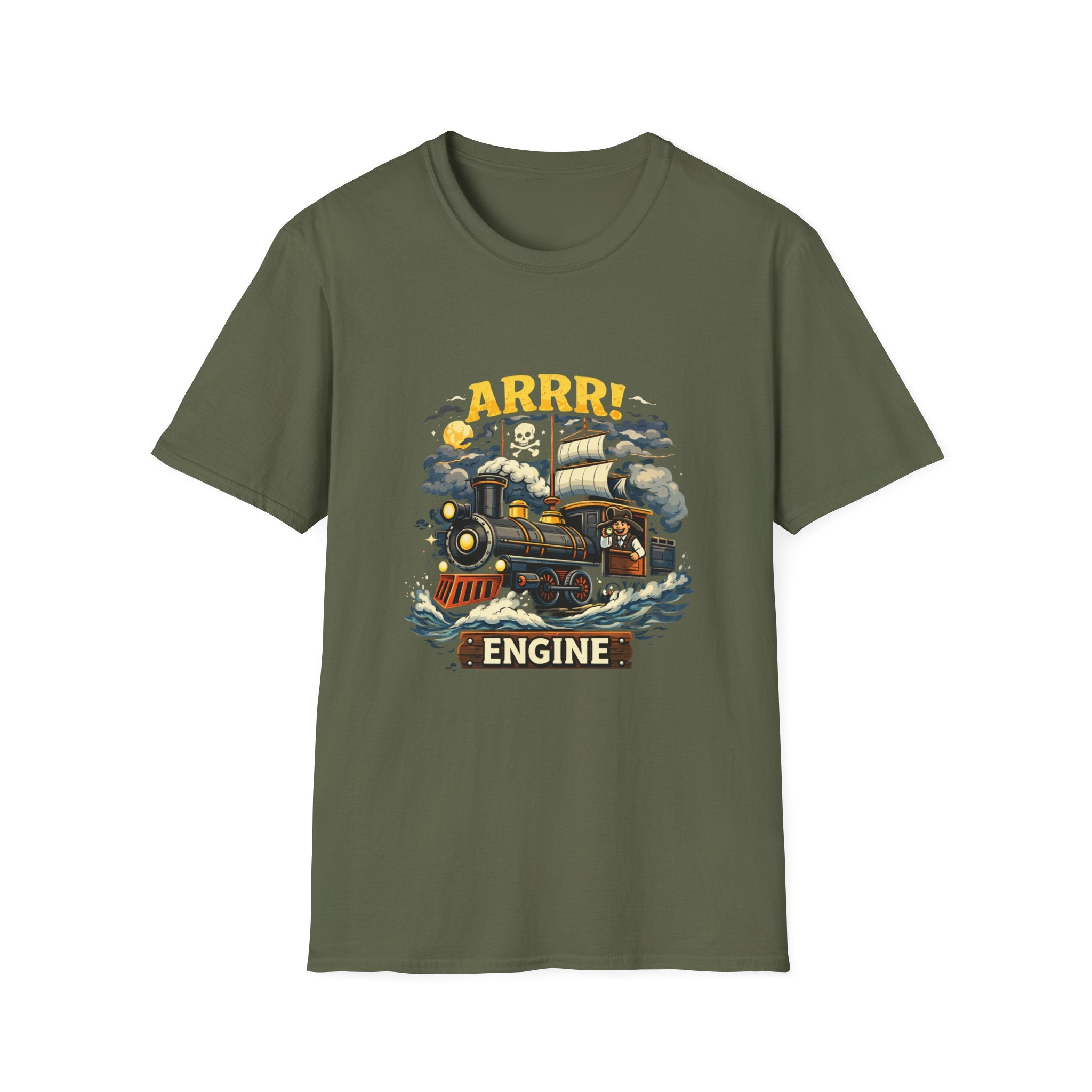 Pirate Train T-Shirt — "Arrr! Engine" Vintage Nautical Steam Locomotive Tee