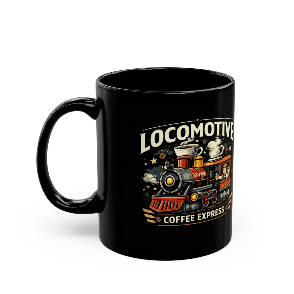 Vintage Steam Train Black Mug – 'All Aboard' Retro Locomotive Coffee Cup (11oz, 15oz)