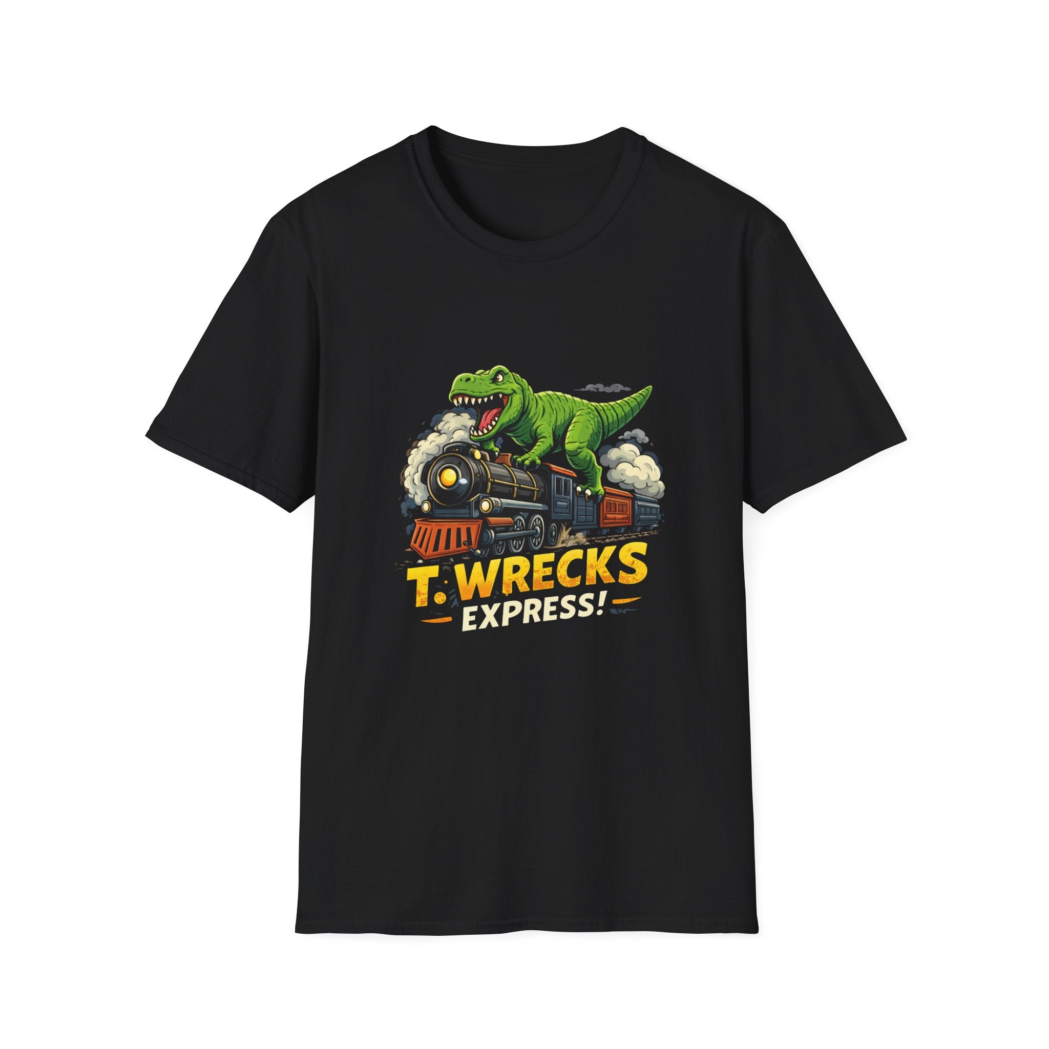 T-Rex Train T-Shirt — "T. Wrecks Express" Dino Graphic Tee