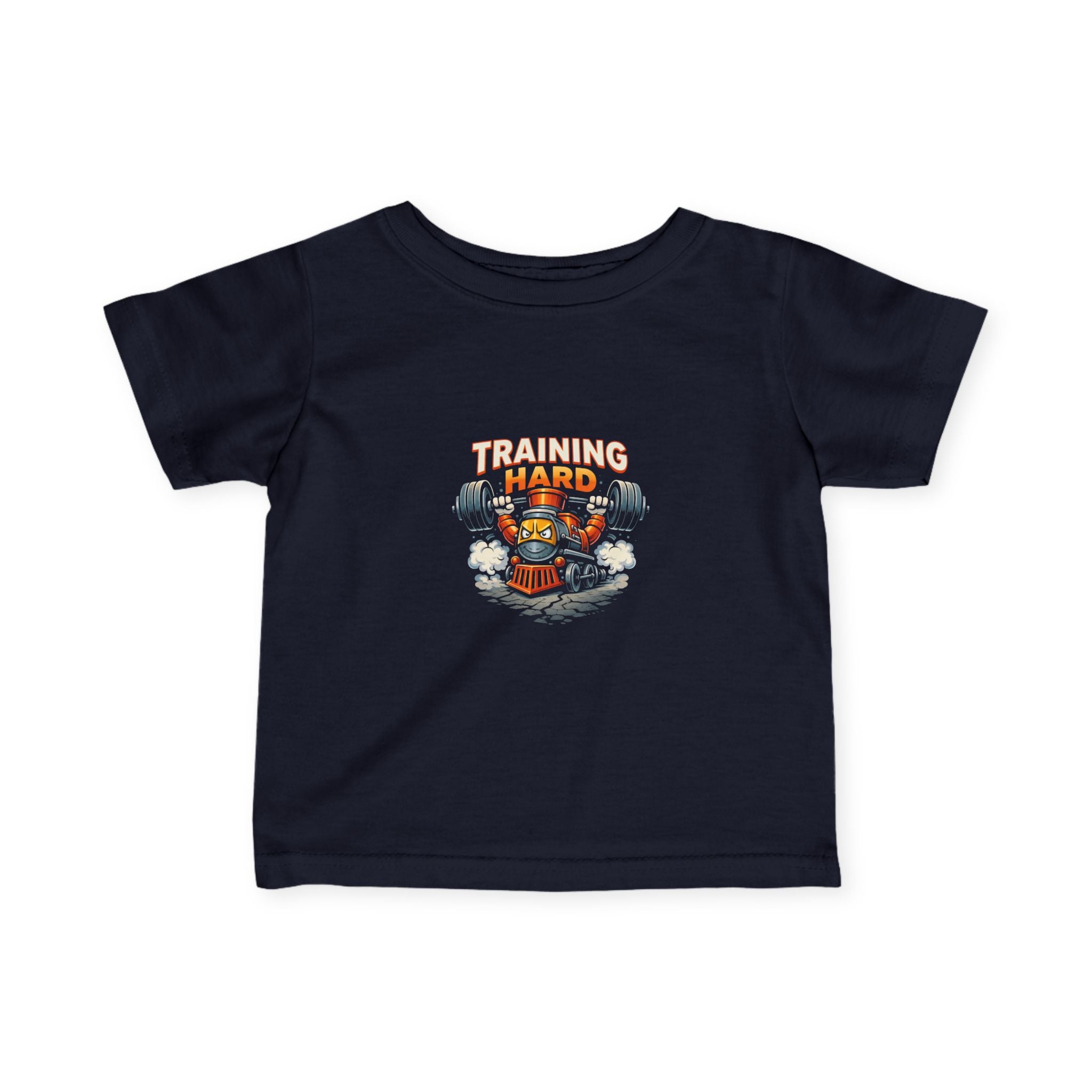 Infant Tee — "Training Hard" Cute Robot Gym Baby Shirt