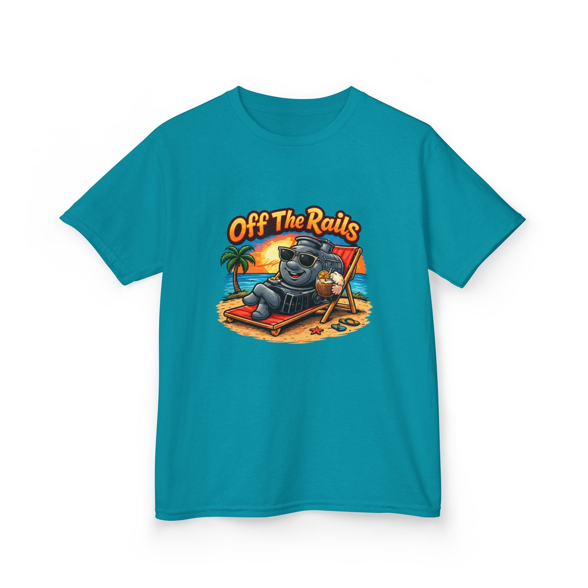 Kids T‑Shirt — "Off The Rails" Train Chill Beach Graphic Tee