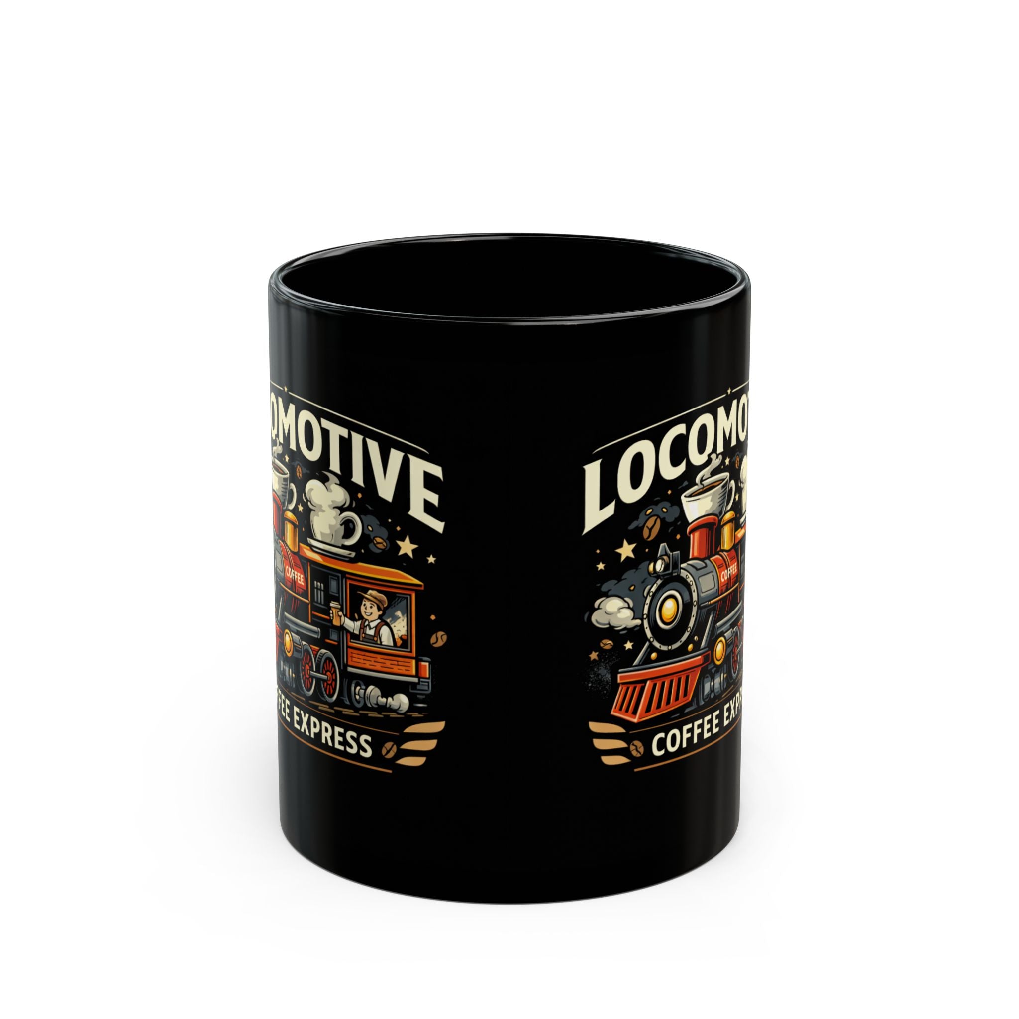 Vintage Steam Train Black Mug – 'All Aboard' Retro Locomotive Coffee Cup (11oz, 15oz)