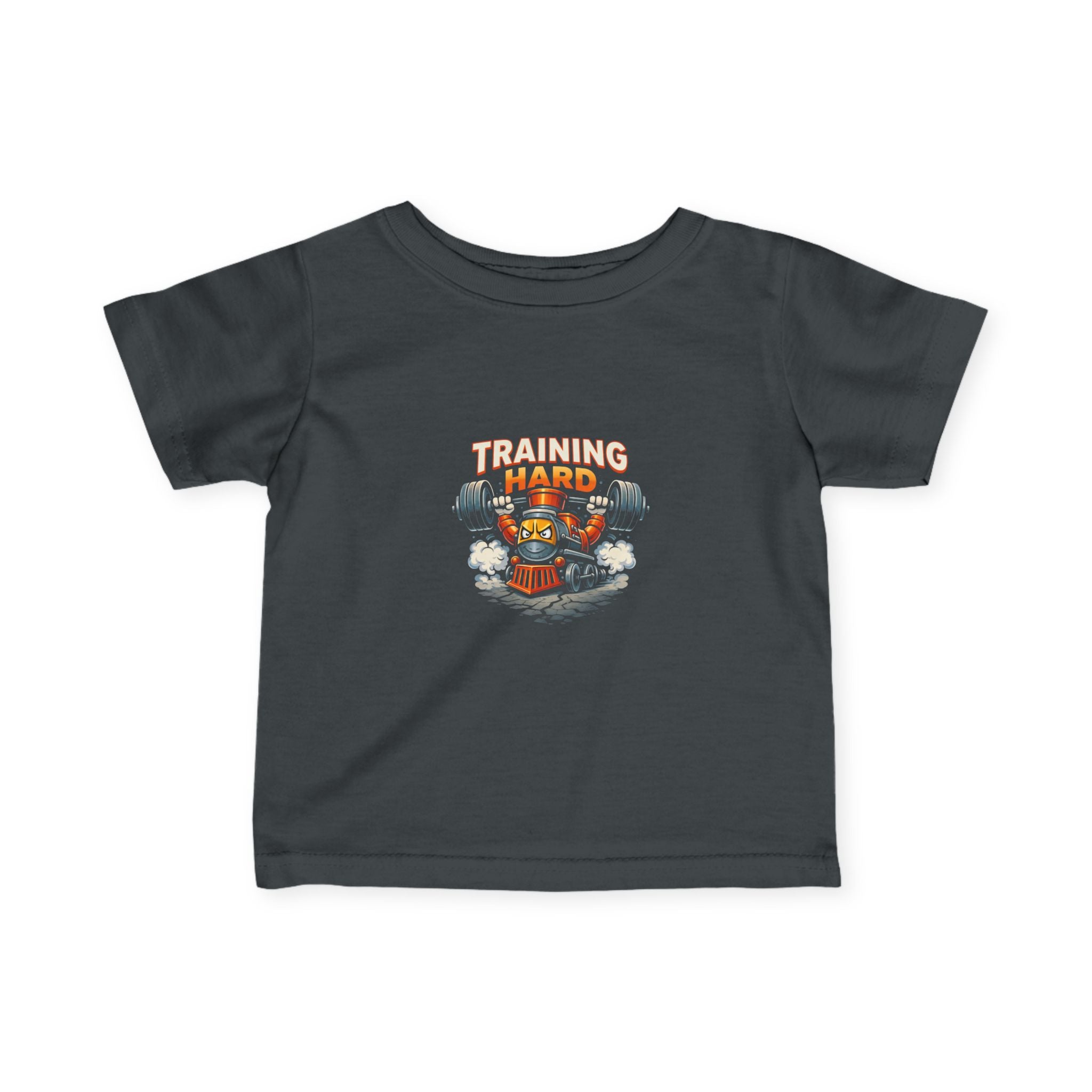 Infant Tee — "Training Hard" Cute Robot Gym Baby Shirt